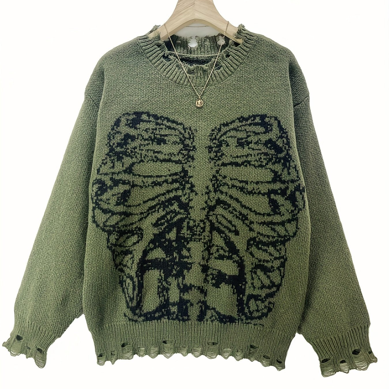 Sixsr Skeleton Pattern Gothic Sweater, Long Sleeve Casual Sweater, Women's Clothing