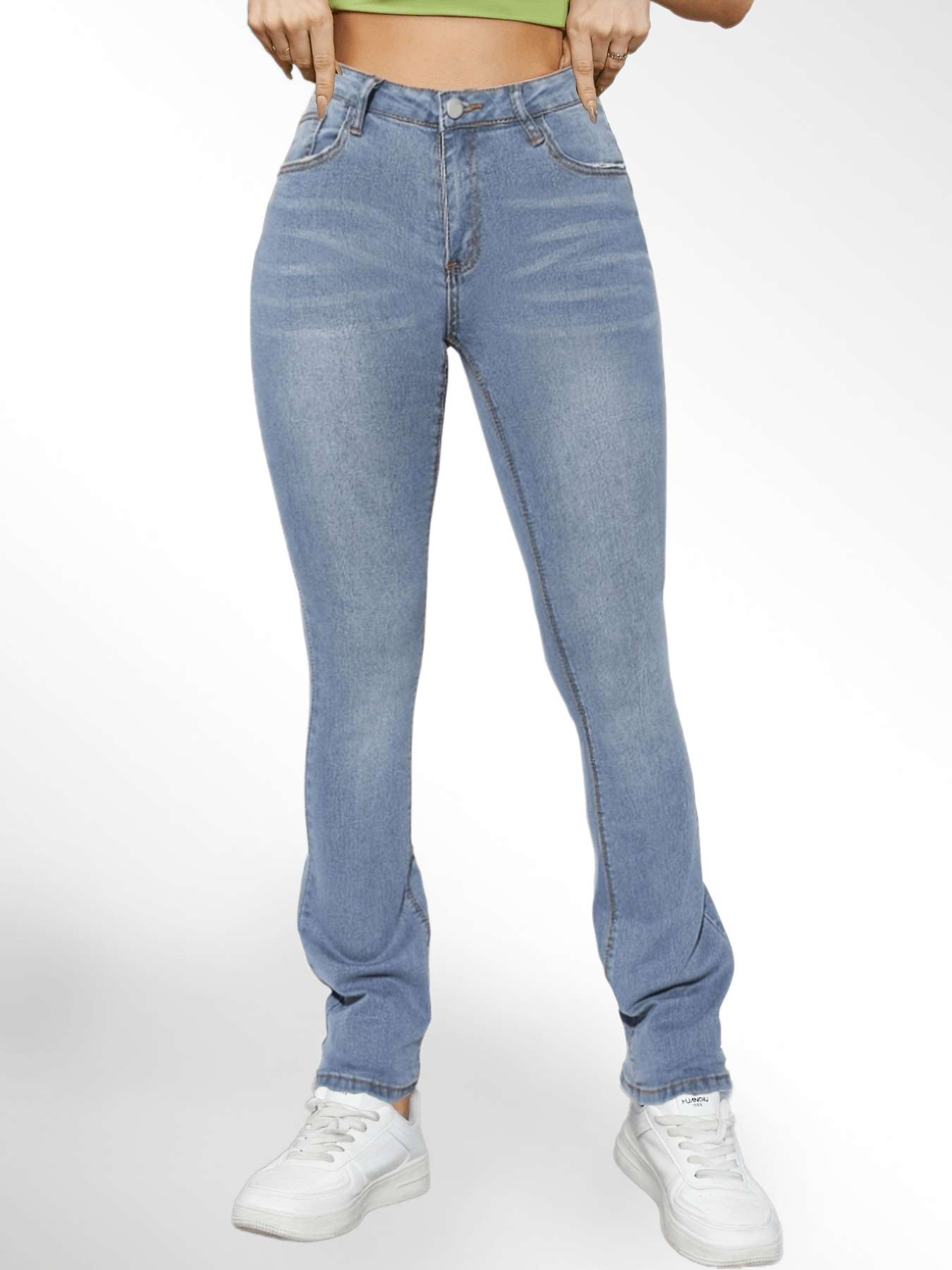 Sixsr Water Ripple Embossed Crotch Bootcut Jeans, Medium Blue Causal Stretchy Denim Pants, Women's Denim Jeans & Clothing