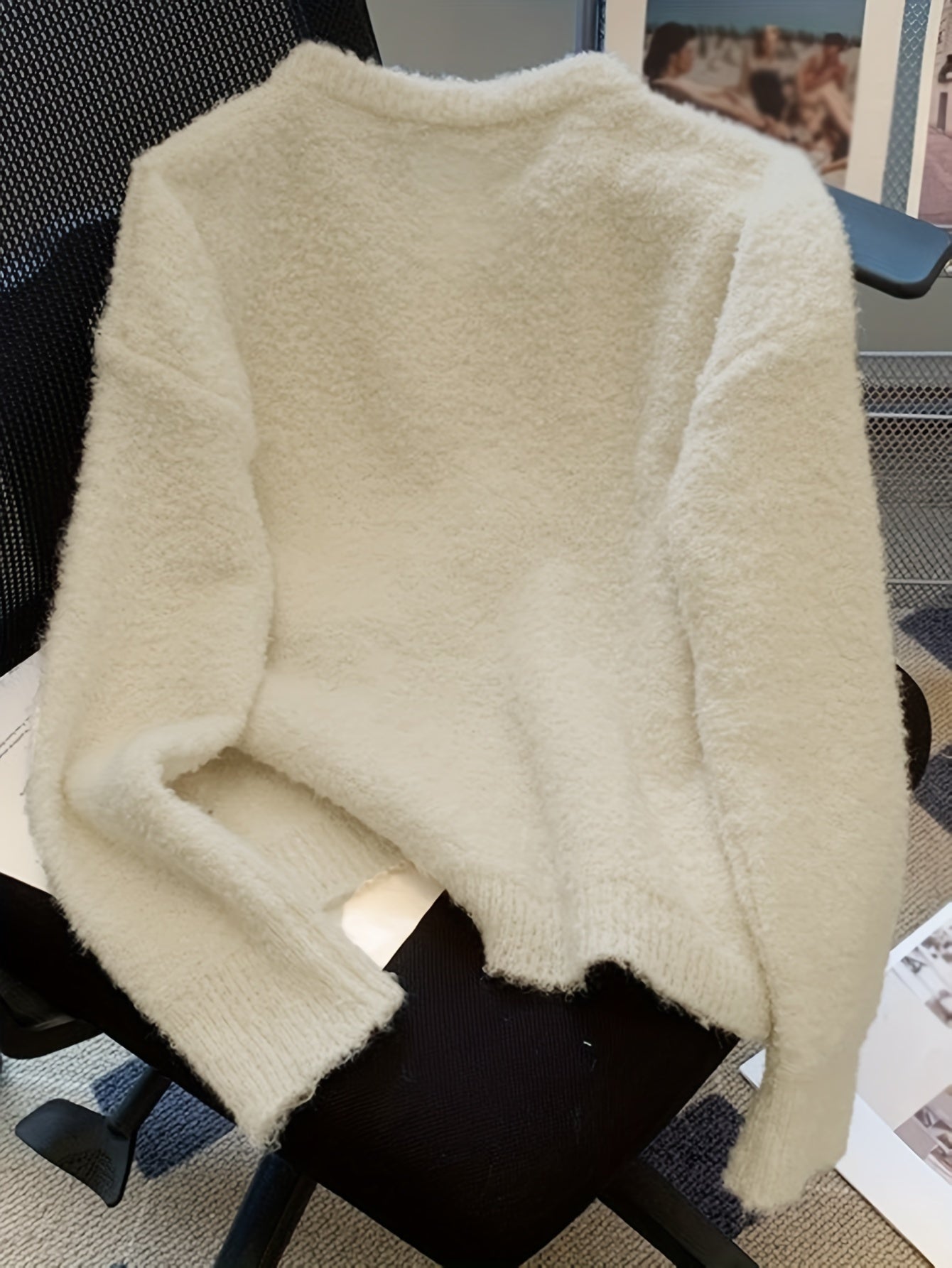 Sixsr Solid Button Up Knit Cardigan, Casual Long Sleeve Fuzzy Pocket Sweater, Women's Clothing