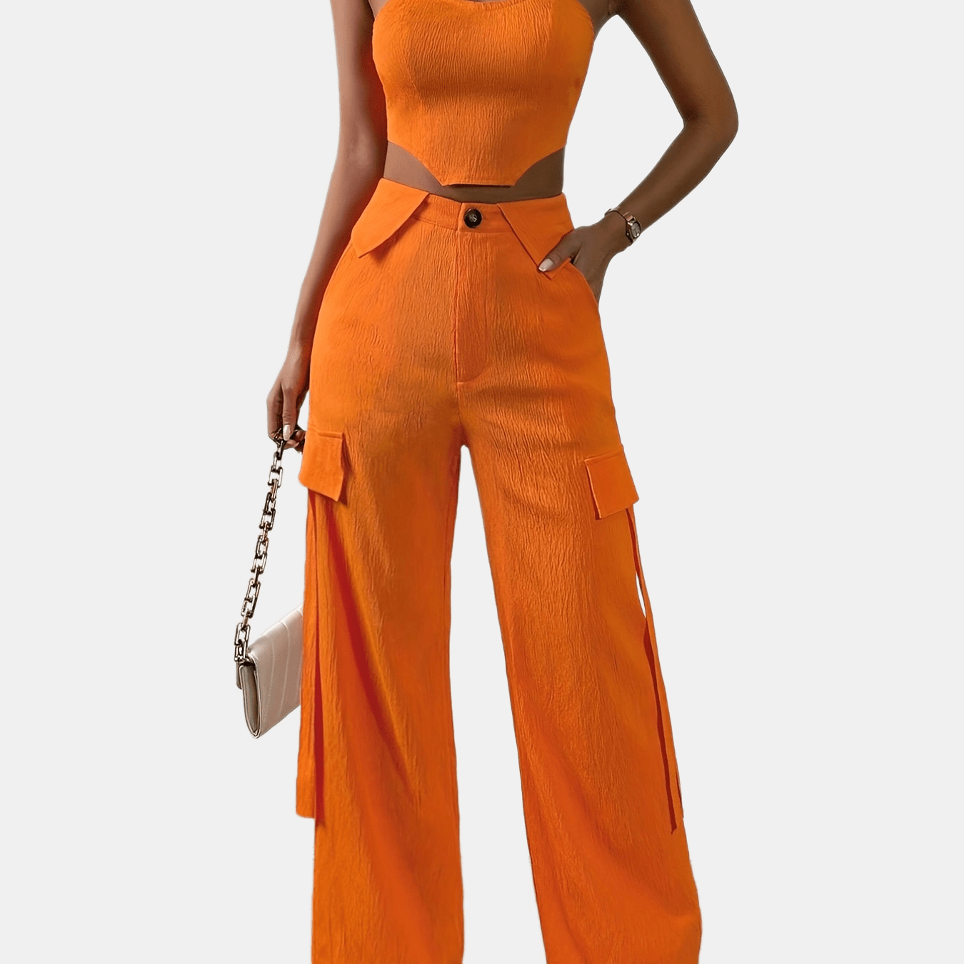 Sixsr Solid Sexy Two-piece Set, Off Shouldet Tie Back Tops & Wide Leg Pants Outfits, Women's Clothing