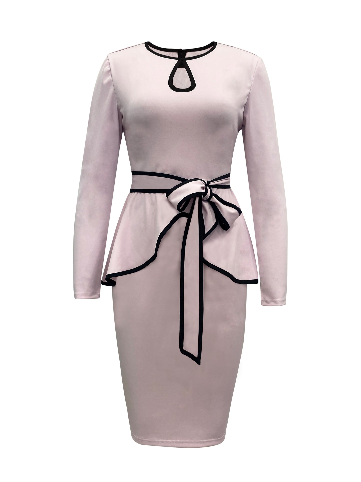 Elegant Color Block Two-piece Set - Keyhole Knotted Top & Bag Hip Skirt Outfit for Women