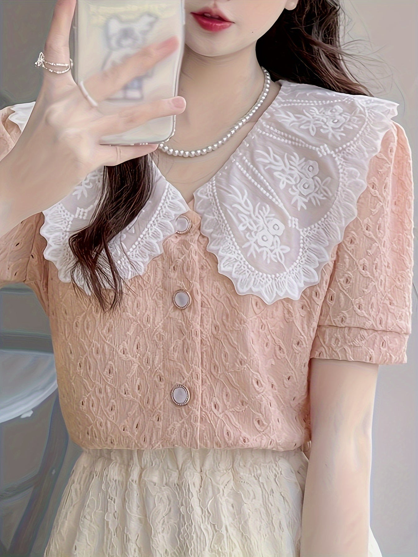 Sixsr Contrast Trim Elegant Blouse, Short Sleeve Blouse For Spring & Summer, Women's Clothing