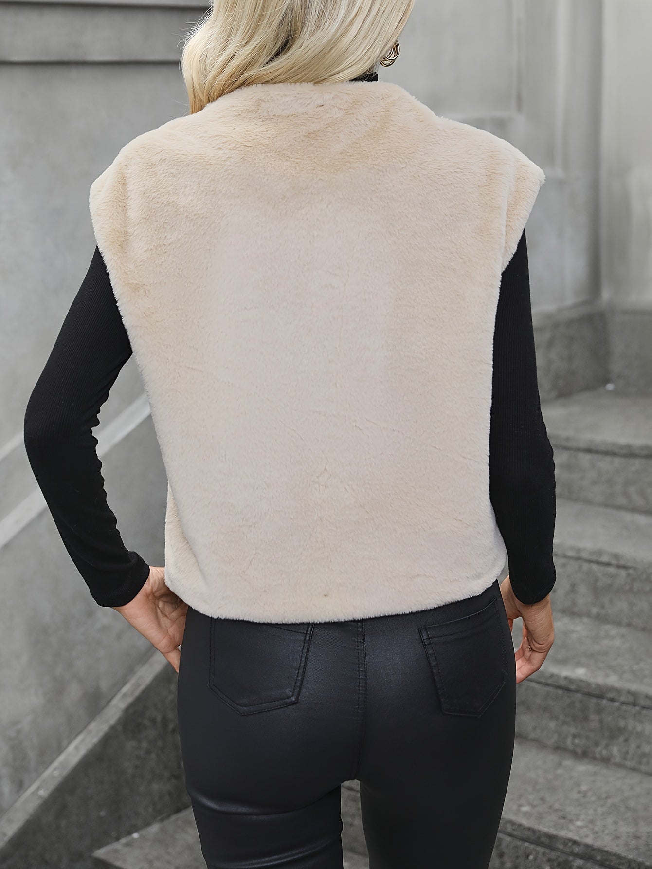 Sixsr Solid Open Front Sleeveless Coat, Elegant Comfy Warm Outerwear, Women's Clothing
