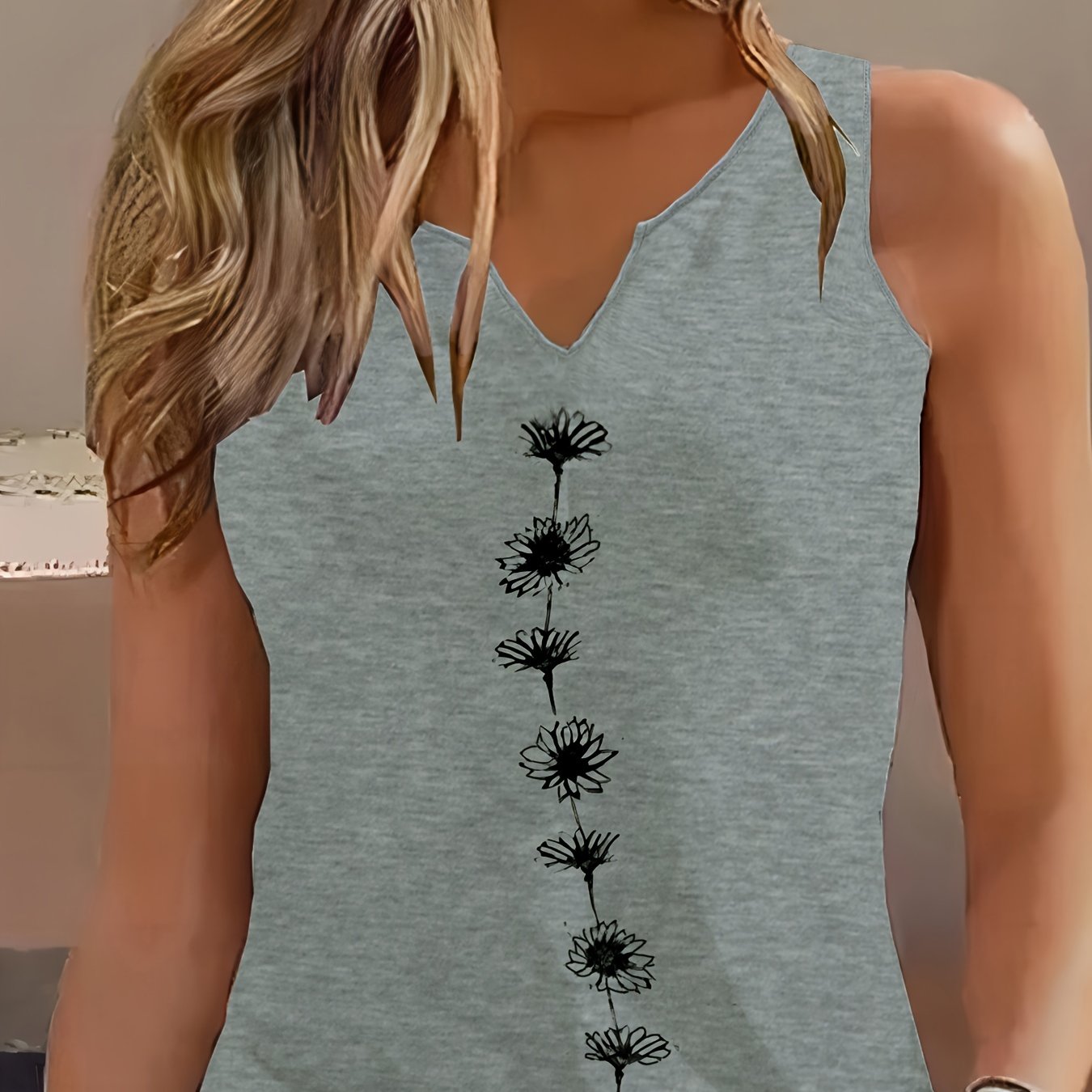 Sixsr Floral Print Tank Top, Casual Notch Neck Summer Sleeveless Top, Women's Clothing
