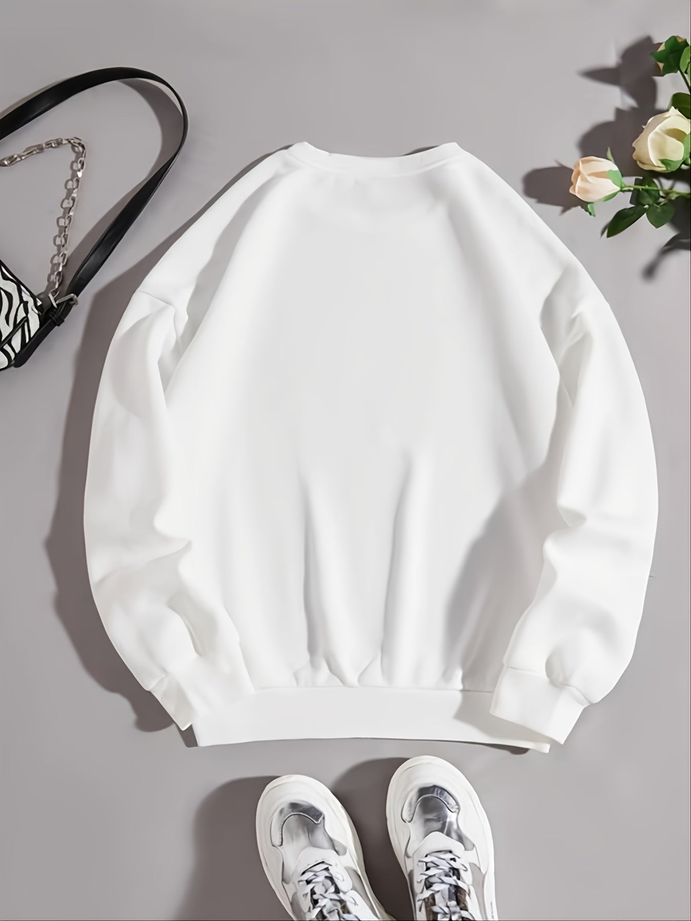 Sixsr Valentine's Day Smile Print Crew Neck Pullover, Casual Fashion Loose Long Sleeve Sweatshirt, Women's Clothing