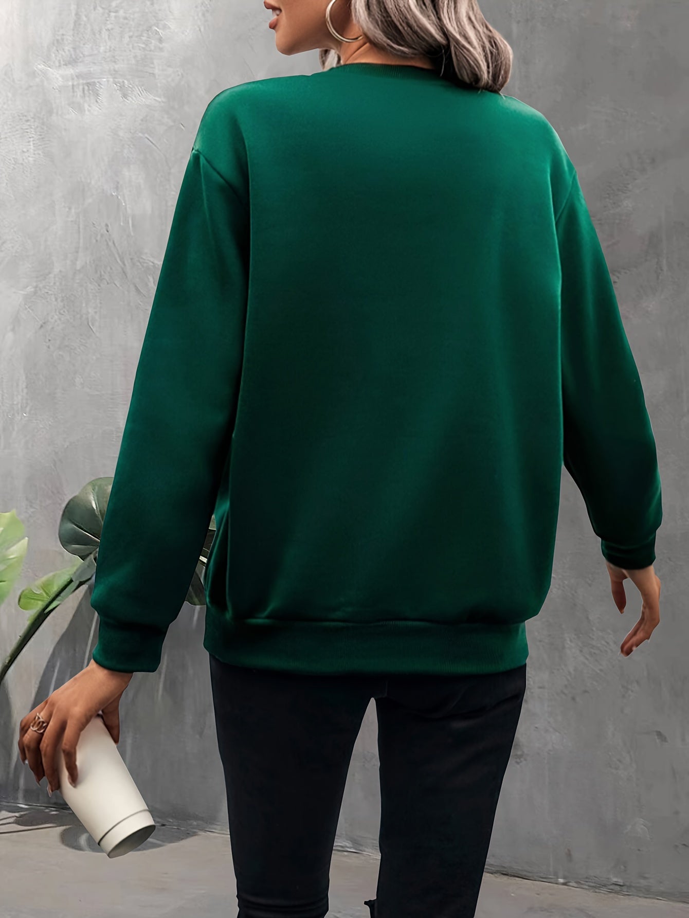 Sixsr Coffee & Letter Pattern Pullover Sweatshirt, Casual Long Sleeve Crew Neck Sweatshirt For Fall & Winter, Women's Clothing