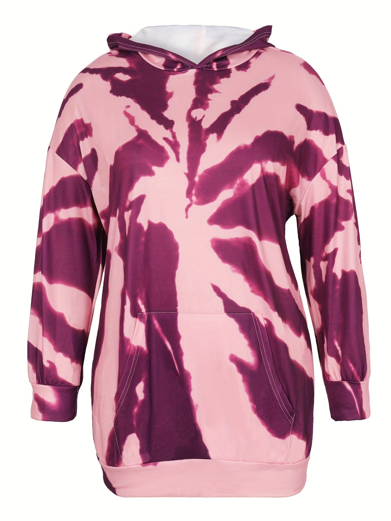 Sixsr Plus Size Casual Sweatshirt, Women's Plus Tie Dye Long Sleeve Slight Stretch Hoodie With Pocket