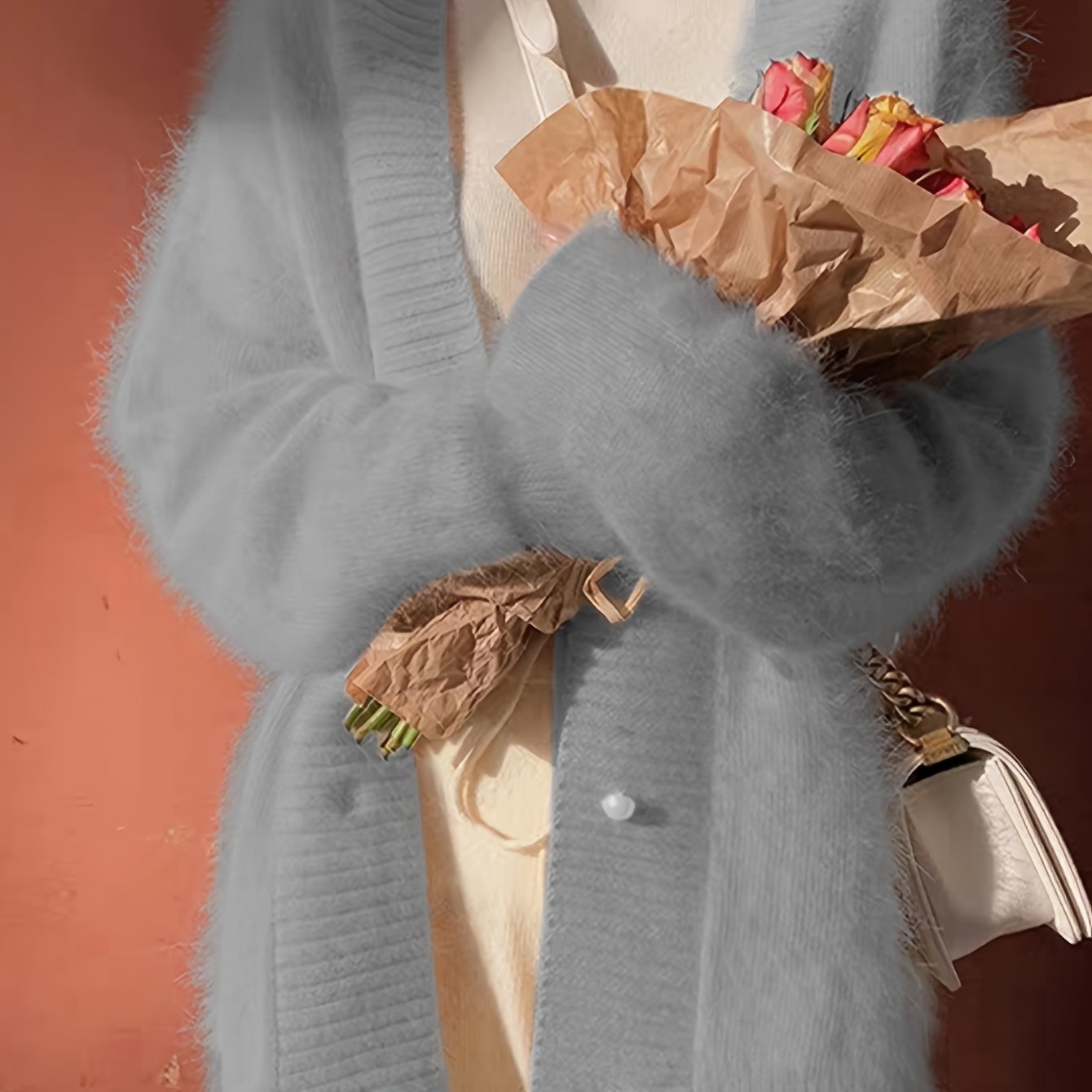 Sixsr Solid V-neck Cardigan, Elegant Long Sleeve Cardigan For Fall & Winter, Women's Clothing