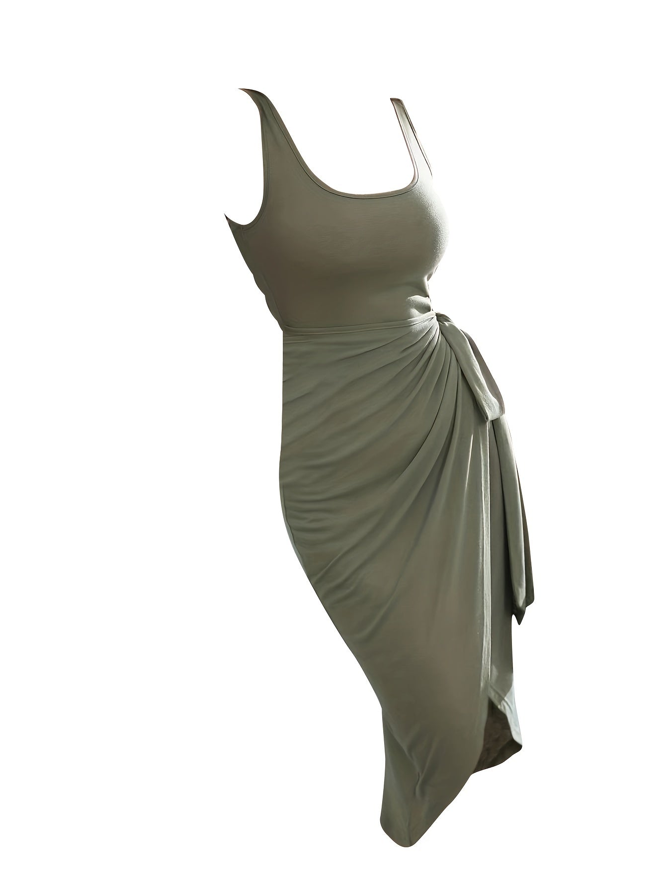 Sixsr Knotted Squared Neck Dress, Sexy Slim Sleeveless Dipped Hem Dress, Women's Clothing