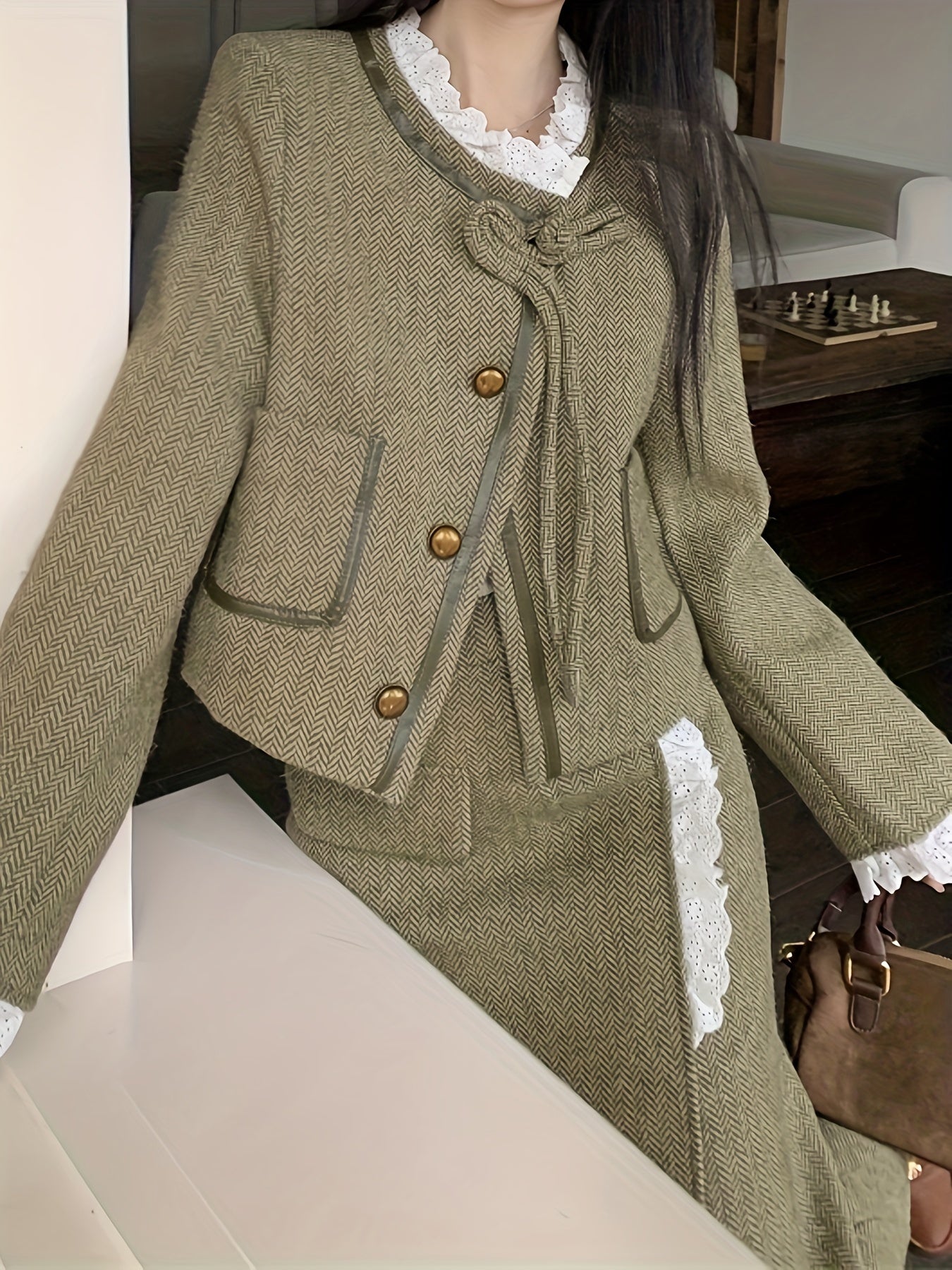 Sixsr Single Breasted Patched Pockets Jacket, Vintage Long Sleeve Outwear For Fall & Winter, Women's Clothing