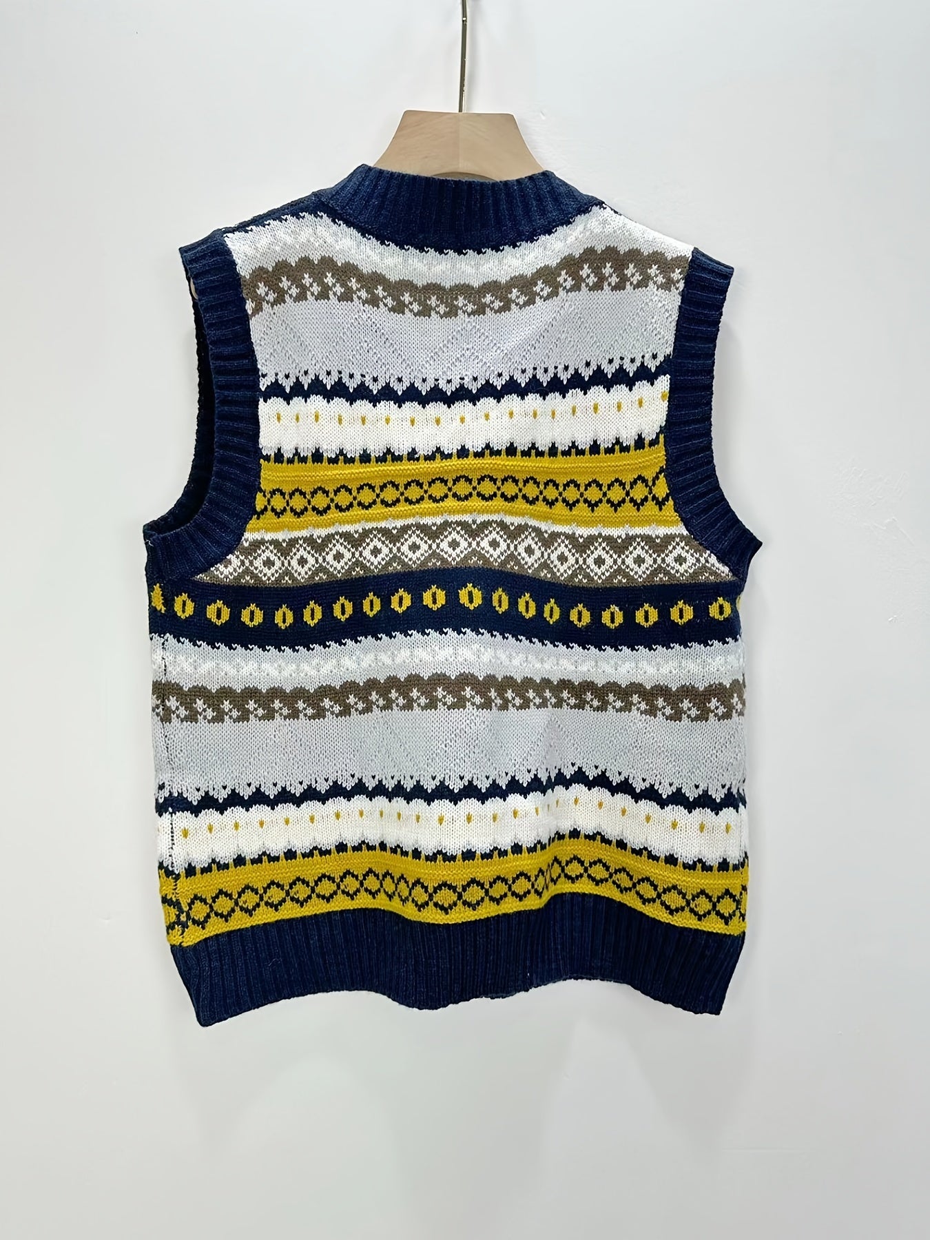 Sixsr Geo Pattern V-neck Sweater Vest, Vintage Sweater Vest For Fall & Winter, Women's Clothing