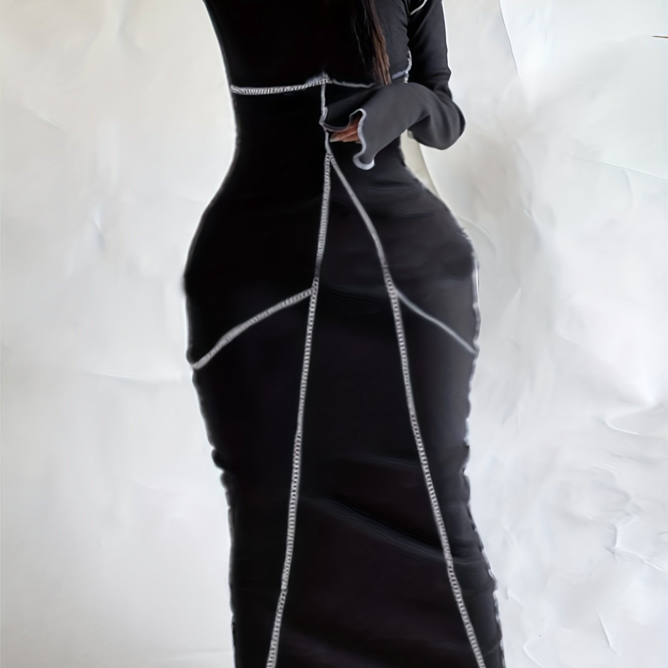 Sixsr Plus Size Seam Hoodie Slim Fit Long Sleeve Bodycon Maxi Dress, Women's Plus Casual Slight Stretch Bodycon Dress