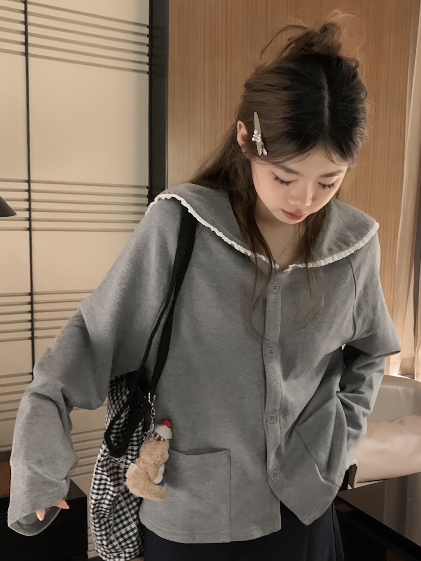 Sixsr Button Front Lapel Jacket, Casual Long Sleeve Dual Pockets Outerwear For Fall & Winter, Women's Clothing