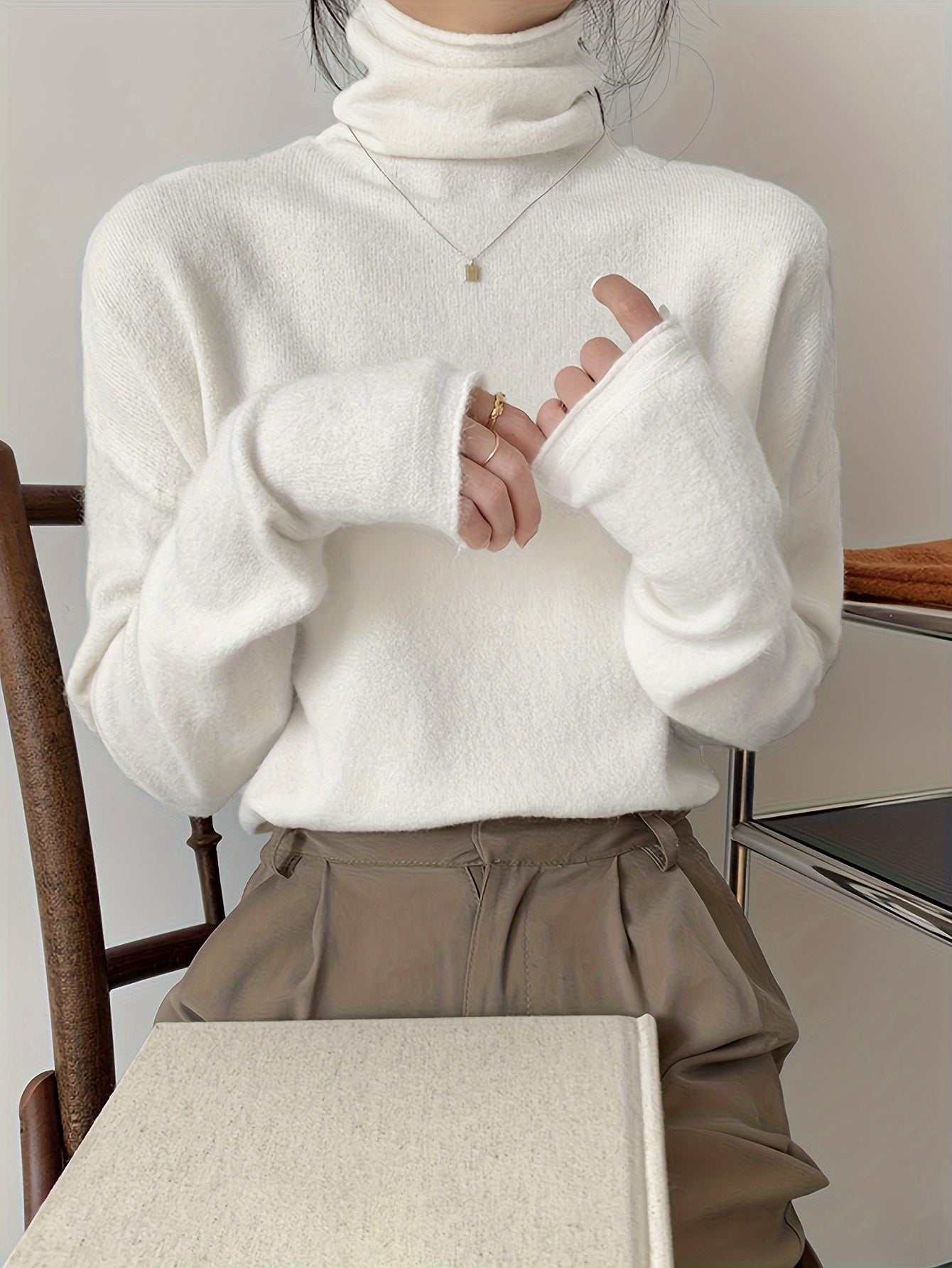 Sixsr Solid Turtle Neck Pullover Sweater, Casual Long Sleeve Versatile Inner Wear Sweater, Women's Clothing