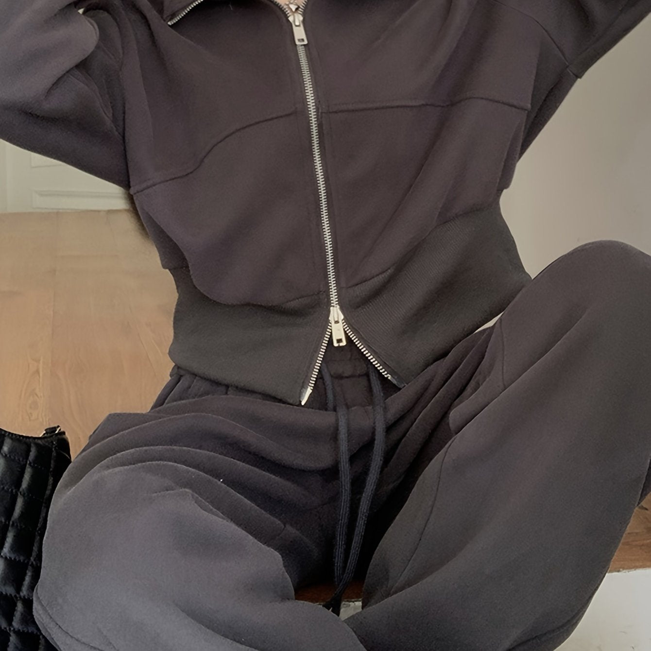 Sixsr Solid Color Two-way Zipper Sweatshirt, Stylish Long Sleeve Lapel Sweatshirt For Fall & Winter, Women's Clothing