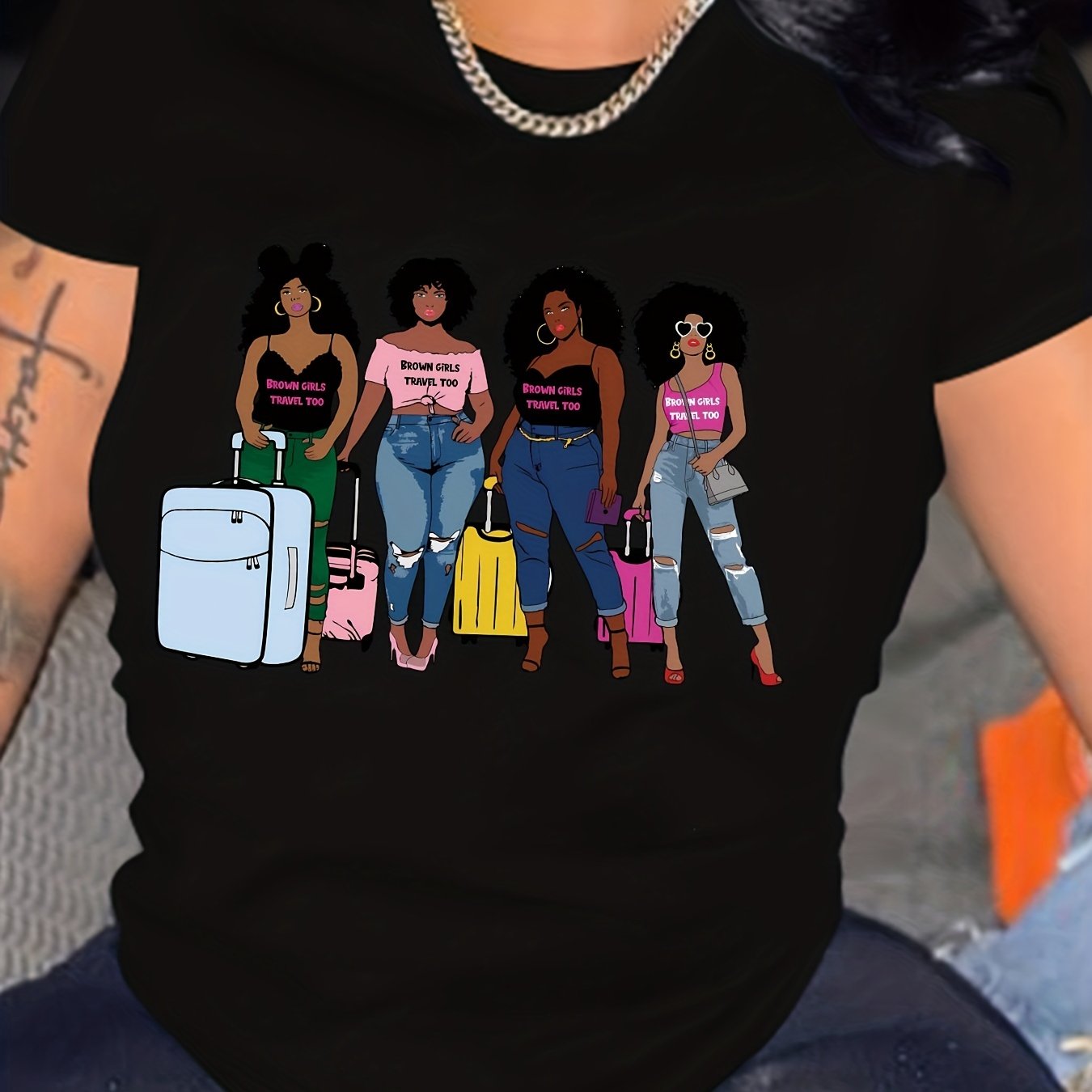 Sixsr Girls Print T-shirt, Casual Crew Neck Short Sleeve T-shirt, Women's Clothing