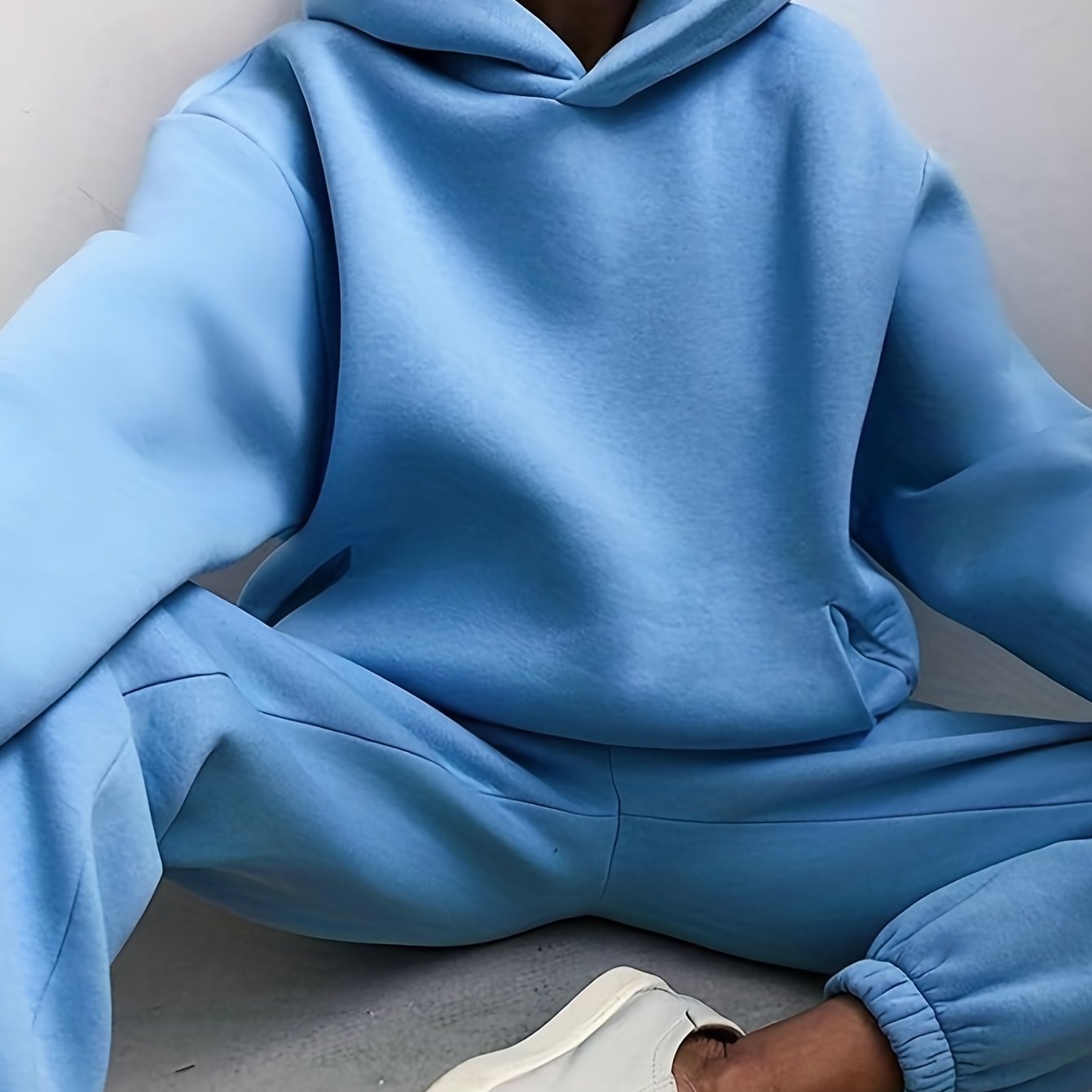 Sixsr Casual Solid Two-piece Set, Drop Shoulder Long Sleeve Hoodies & Elastic Waist Jogger Pants Outfits, Women's Clothing