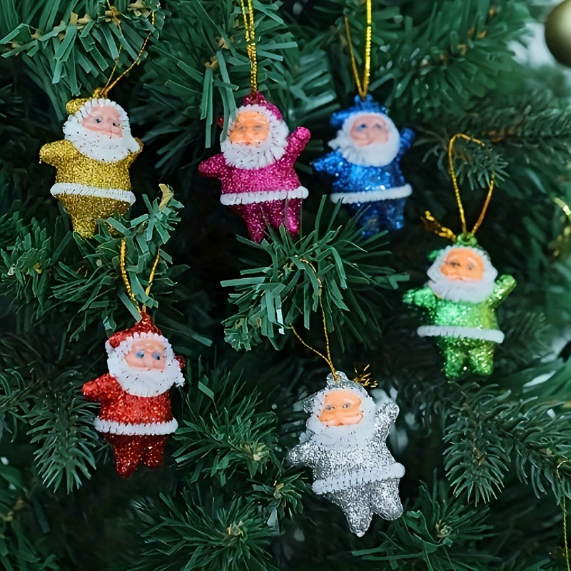 A Set Of 6 Pieces- Red Velvet Little Santa Claus Christmas Tree Decoration, Colorful And Sparkling Vintage Christmas Tree Decoration, Little Vintage Santa Claus