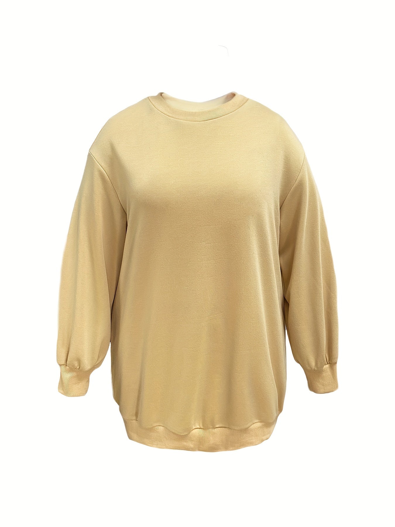 Sixsr Plus Size Casual Sweatshirt, Women's Plus Solid Long Sleeve Round Neck Slight Stretch Pullover Sweatshirt
