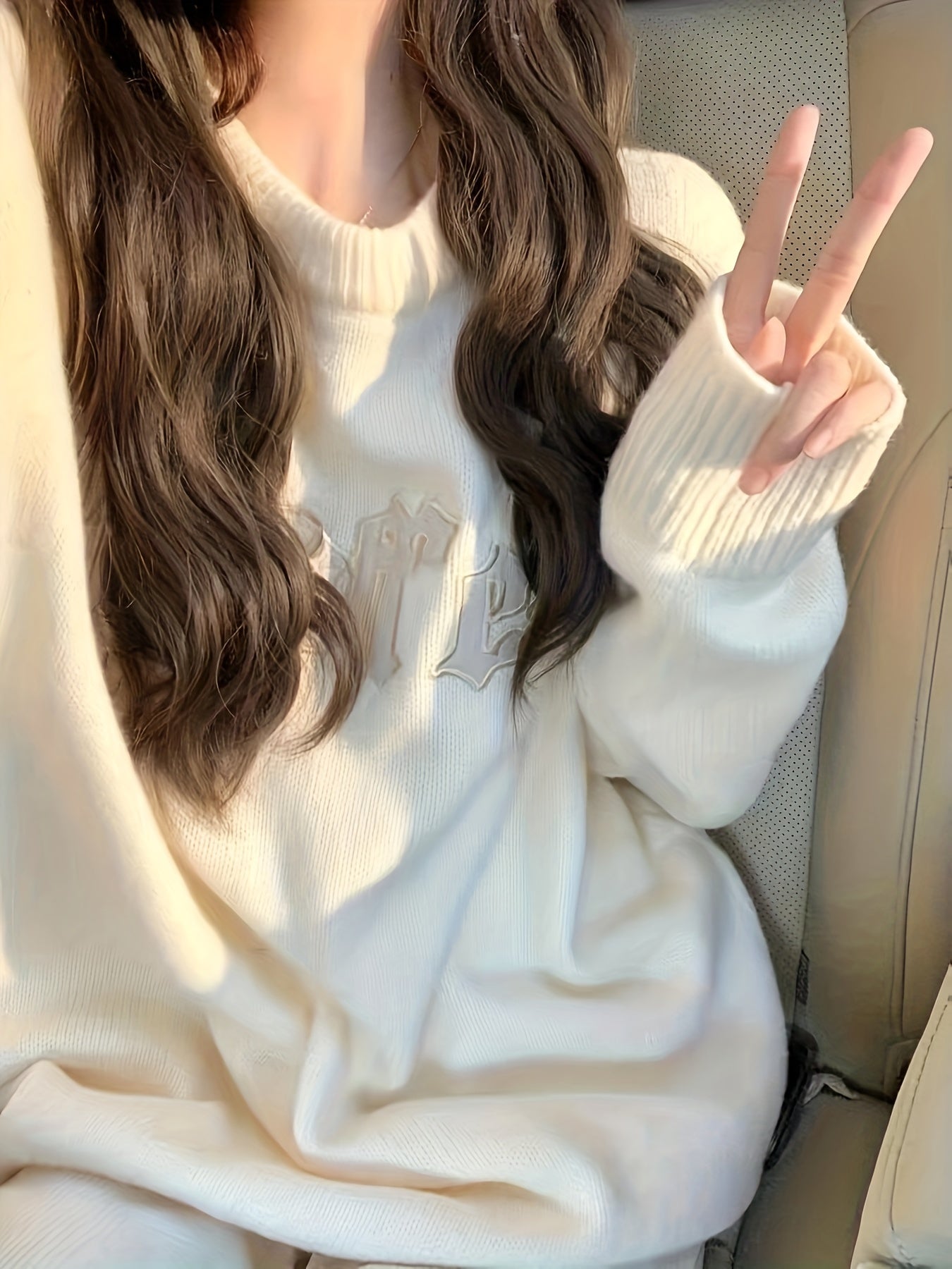 Sixsr Letter Pattern Crew Neck Pullover Sweater, Casual Long Sleeve Loose Slouchy Sweater, Women's Clothing