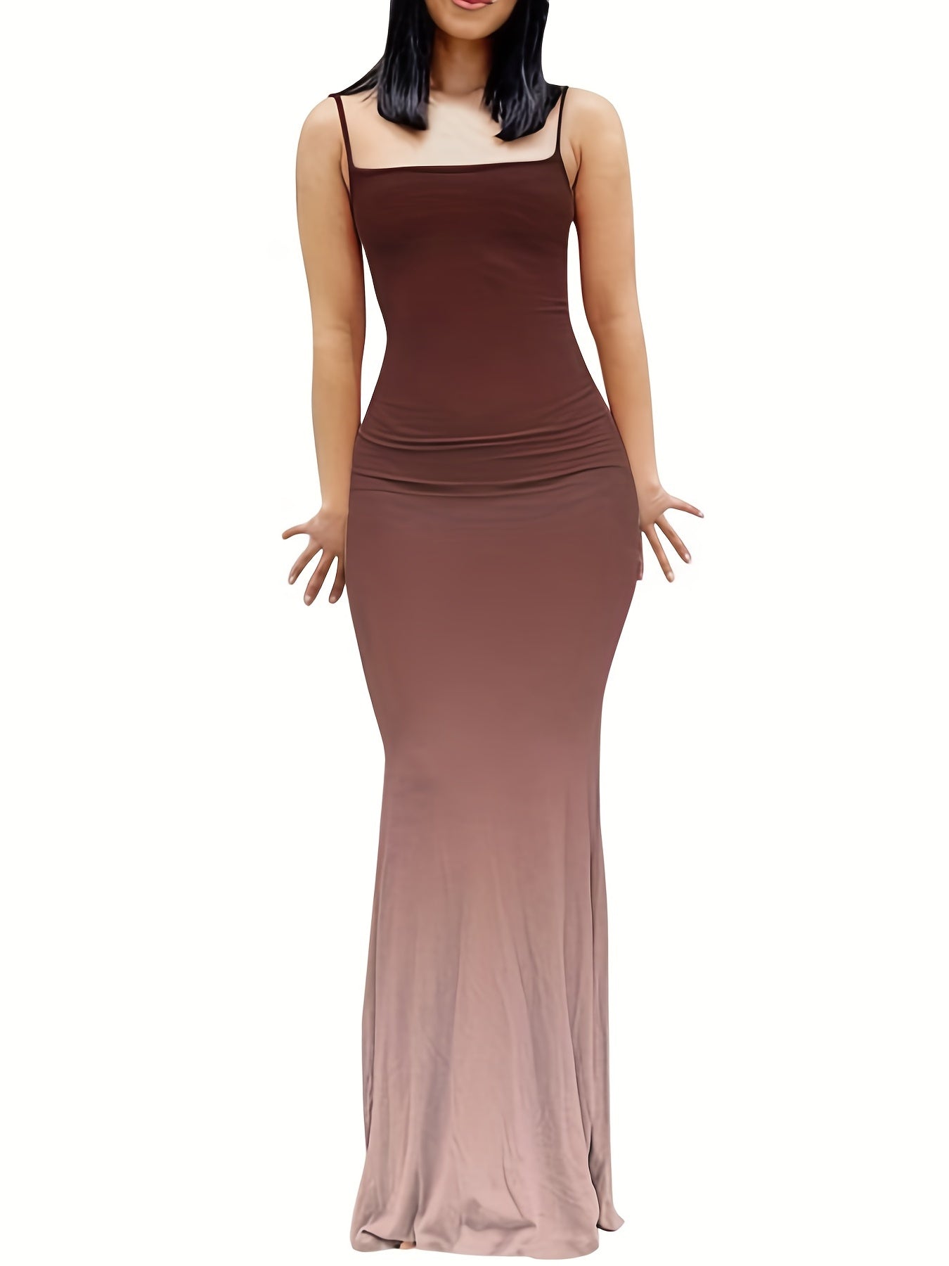 Sixsr Gradient Spaghetti Strap Dress, Sexy Sleeveless Bodycon Maxi Dress, Women's Clothing
