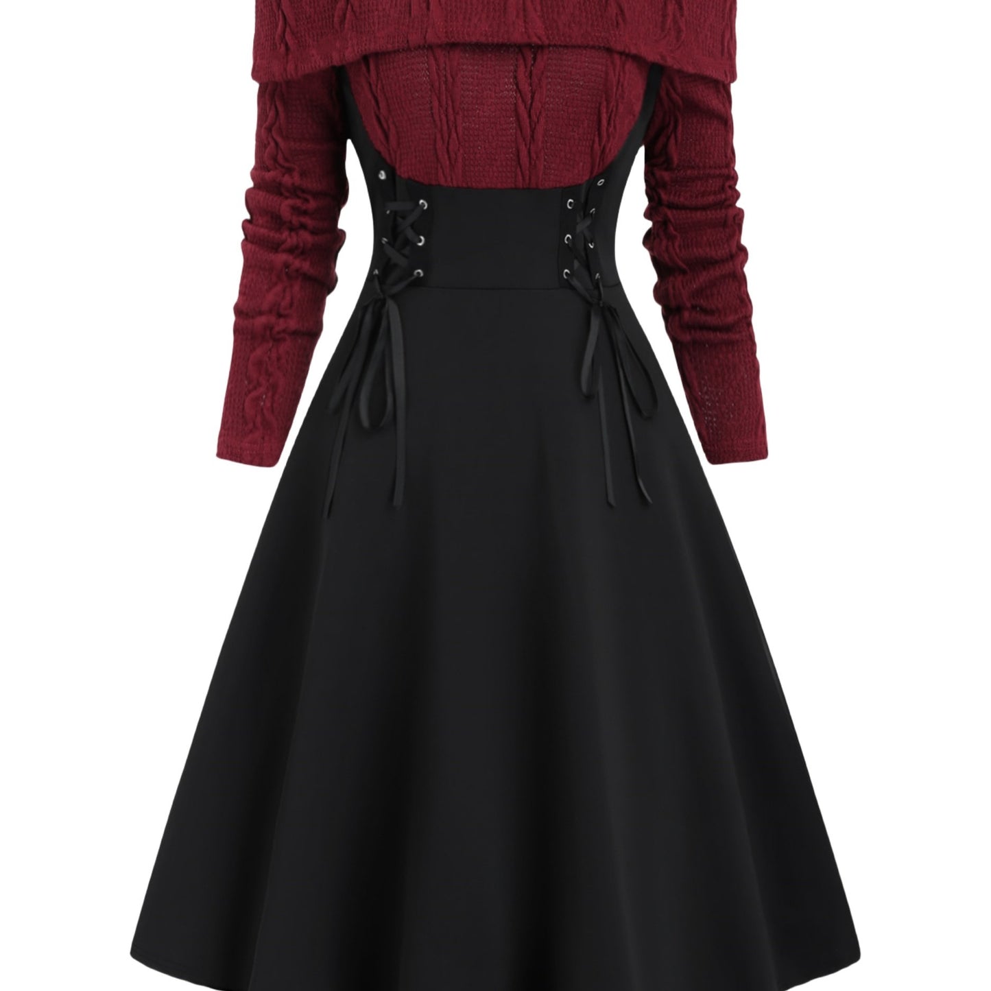 Sixsr Color Block Off Shoulder Dress, Elegant Vintage Long Sleeve Dress, Women's Clothing
