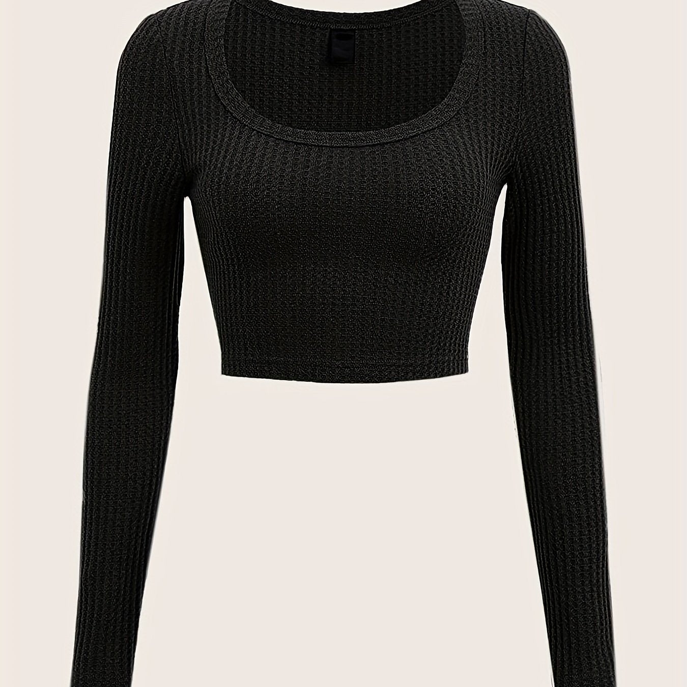 Sixsr Y2K Rib-knit Scoop Neck Crop Tee, Elegant Solid Sports Yoga Fashion Top For Spring & Summer, Women's Clothing