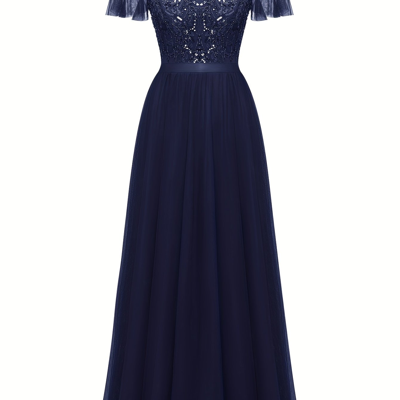 Sixsr Contrast Sequin Spaghetti Strap Bridesmaid Dres, Elegant Short Sleeve A-line Evening Dress For Party & Banquet, Women's Clothing