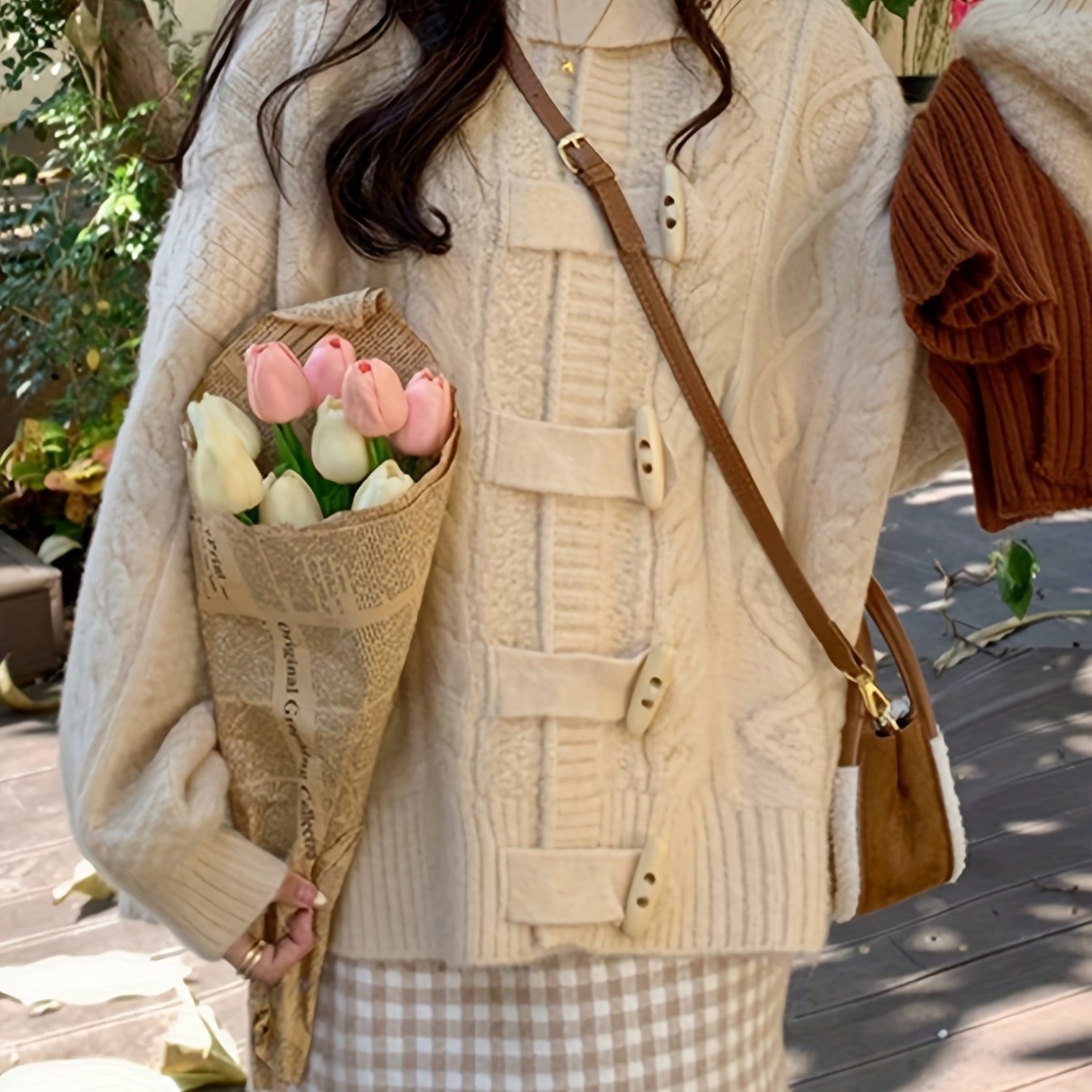 Sixsr Twist Pattern Button Up Hooded Cardigan, Casual Long Sleeve Cardigan For Fall & Winter, Women's Clothing