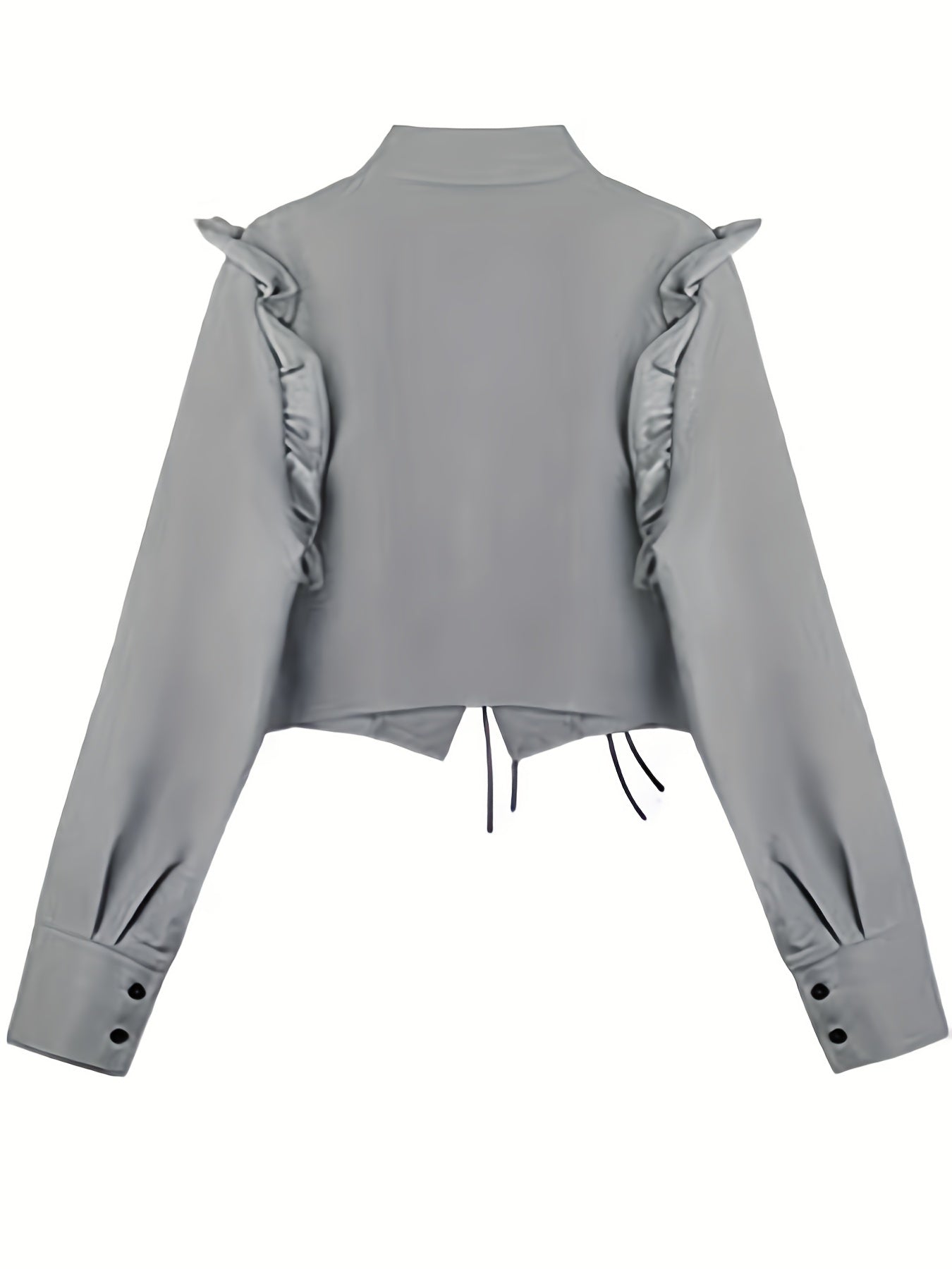 Sixsr Solid Asymmetrical Hem Blouse, Casual Ruffle Trim Long Sleeve Blouse For Spring & Fall, Women's Clothing