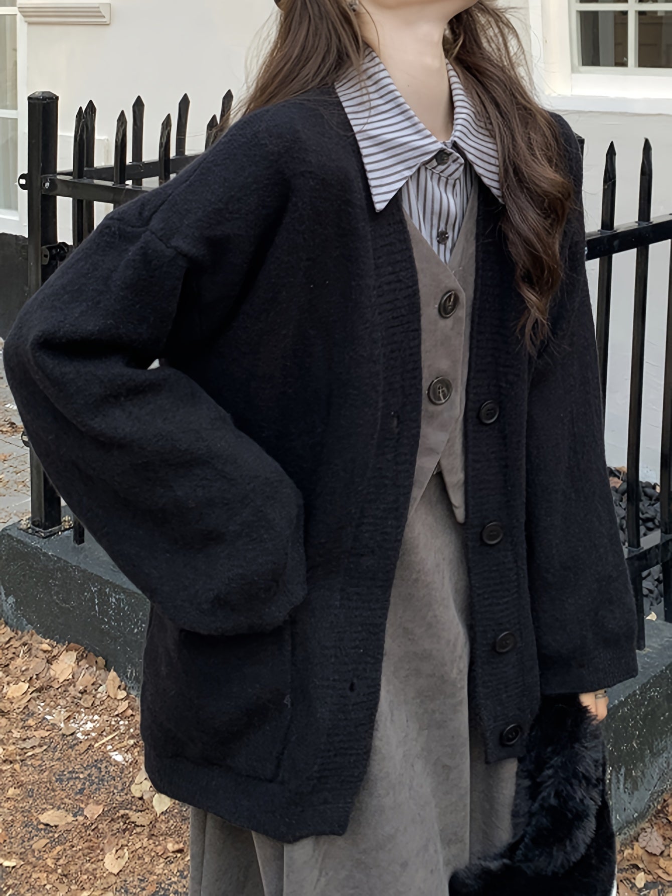 Sixsr Solid Button Down Knit Cardigan, Vintage Long Sleeve Comfy Sweater, Women's Clothing