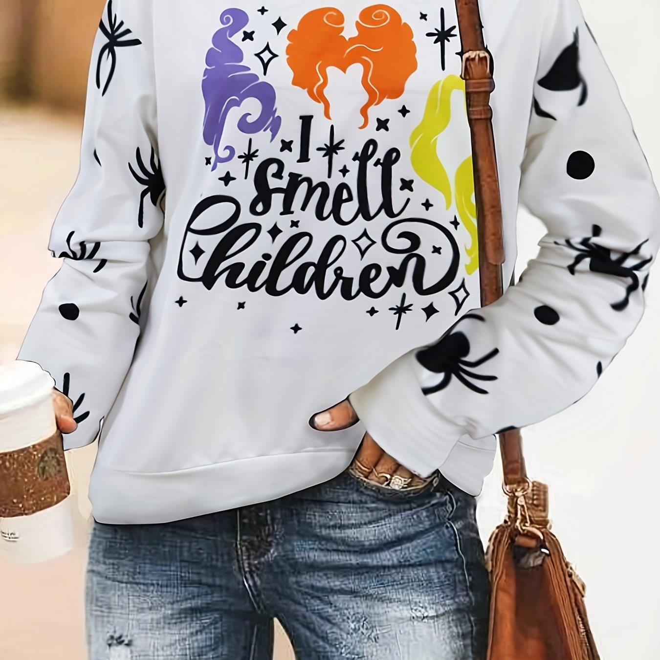 Sixsr Halloween Graphic Print Sweatshirt, Casual Crew Neck Long Sleeve Sweatshirt, Women's Clothing
