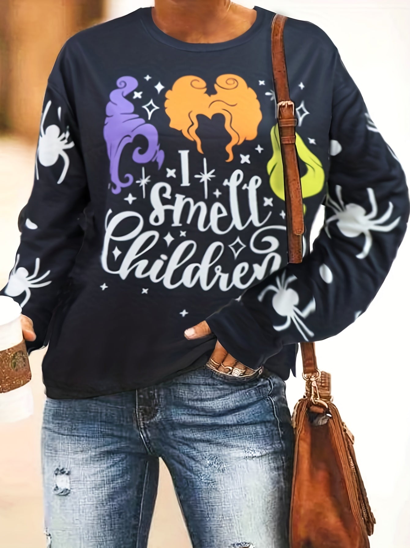 Sixsr Halloween Graphic Print Sweatshirt, Casual Crew Neck Long Sleeve Sweatshirt, Women's Clothing