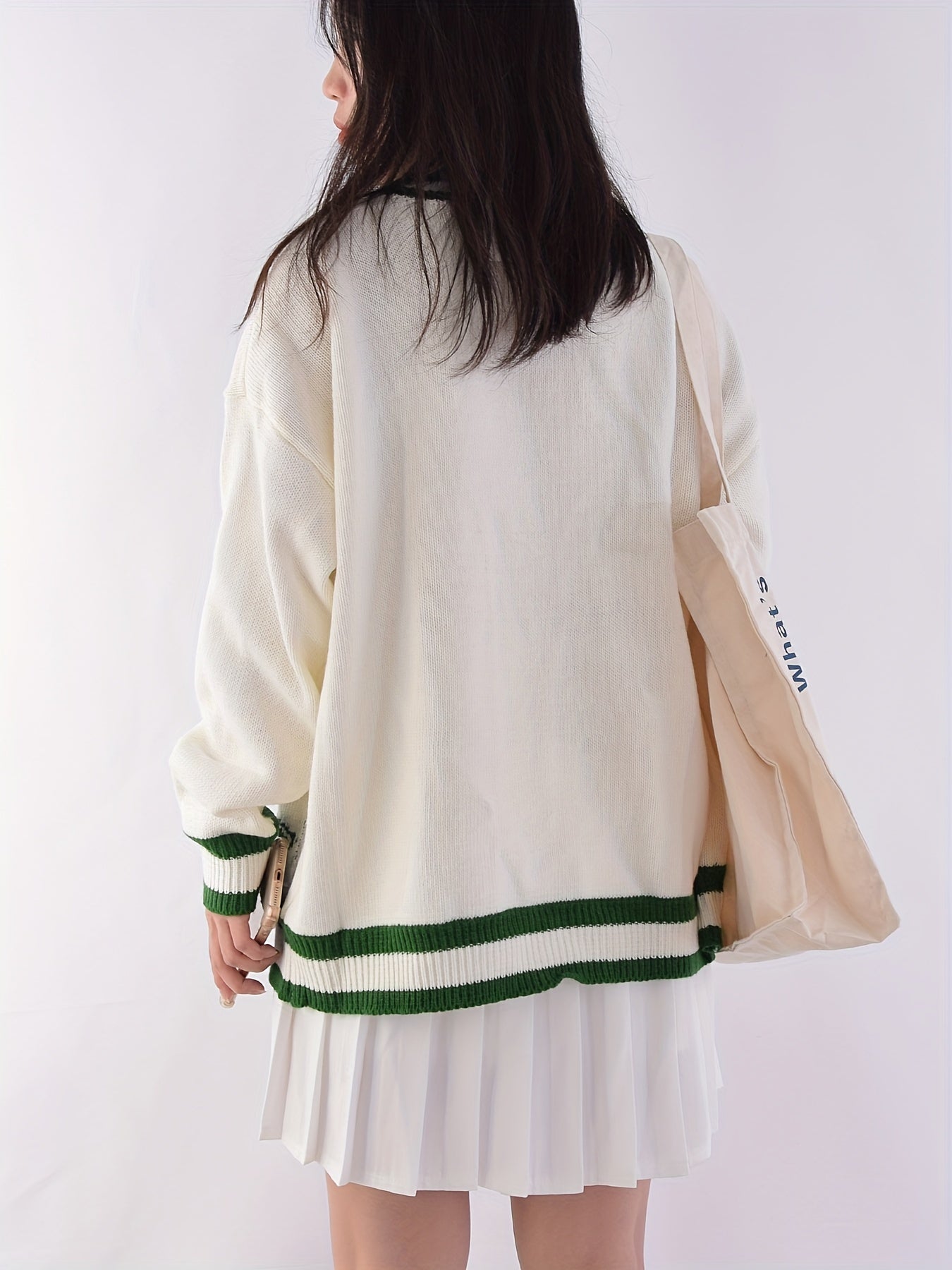 Sixsr Contrast Trim Button Up Cardigan, Casual Long Sleeve Pocket Cardigan For Fall & Winter, Women's Clothing