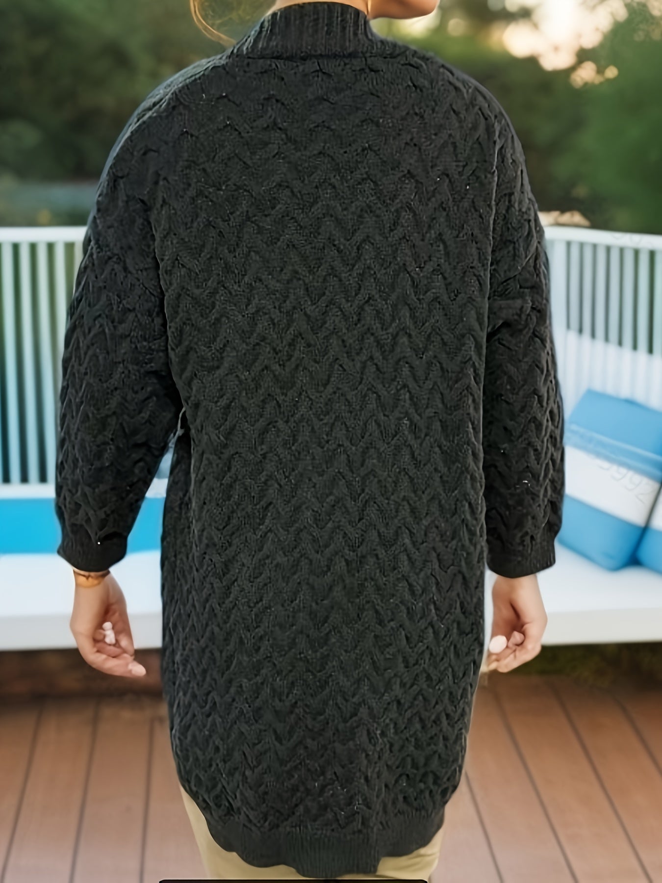Sixsr Solid Button Down Cable Knit Cardigan, Casual Long Sleeve Mid Length Sweater Coat, Women's Clothing