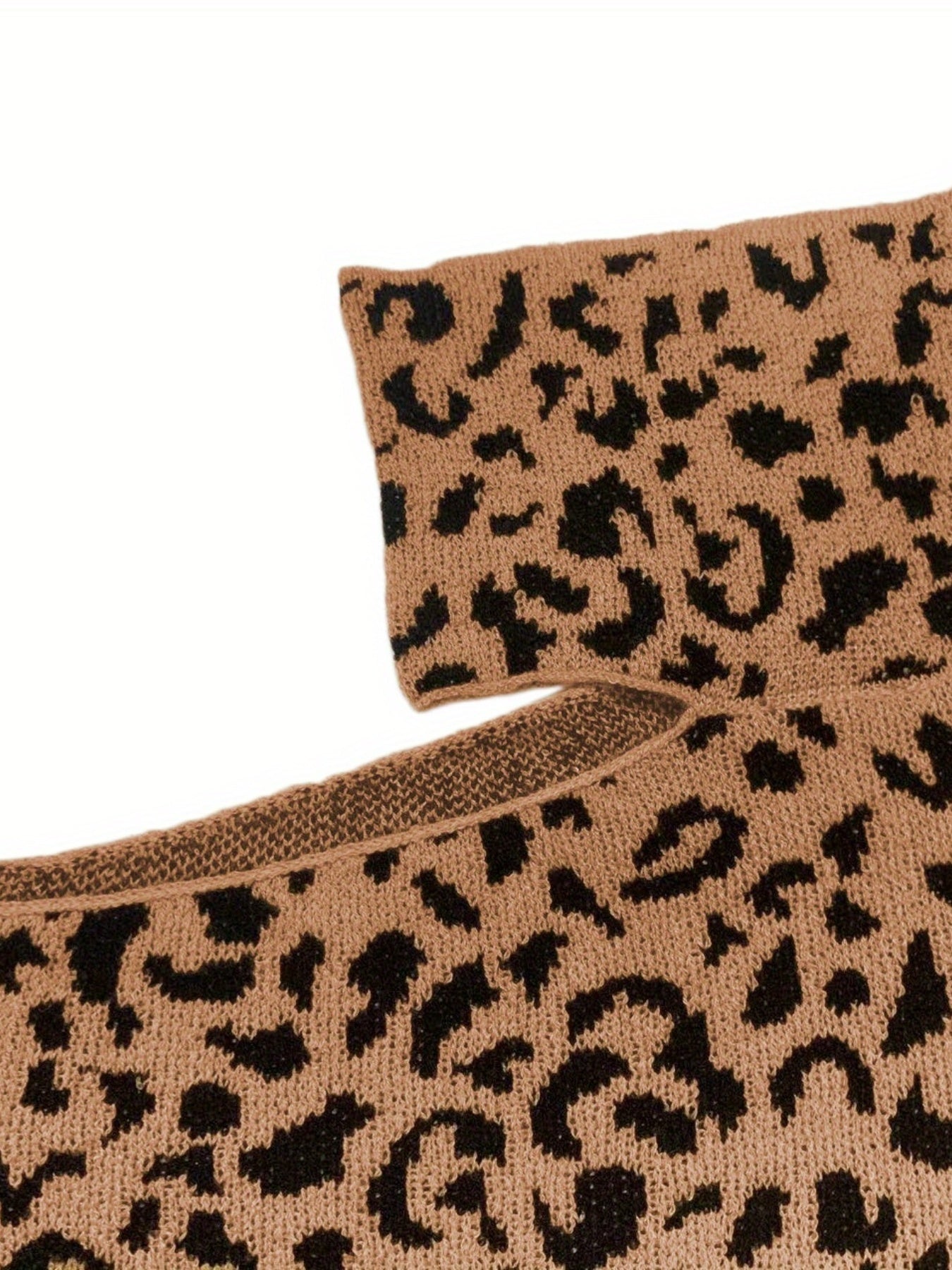 Sixsr Plus Size Casual Sweater, Women's Plus Leopard One Shoulder Long Sleeve Mock Neck Pullover Jumper