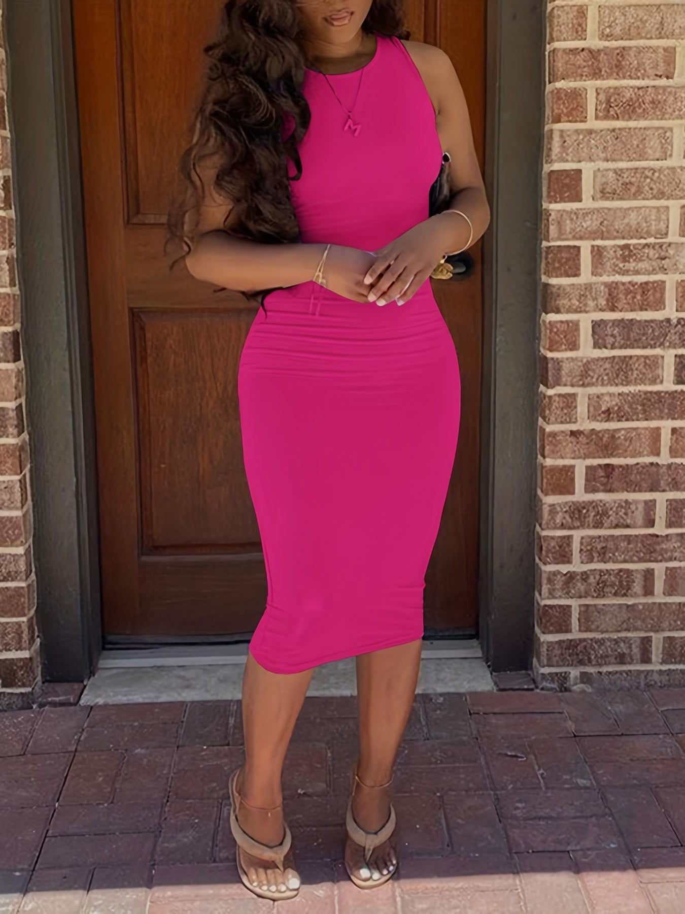 Sixsr Bodycon Crew Neck Dress, Casual Sleeveless Tank Dress For Spring & Summer, Women's Clothing
