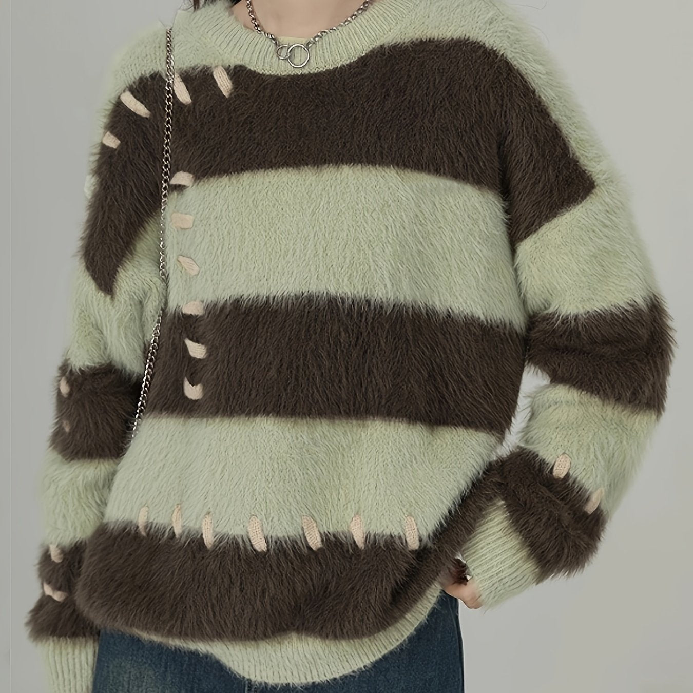 Sixsr Color Block Knitted Pullover Sweater, Casual Long Sleeve Sweater For Fall & Winter, Women's Clothing