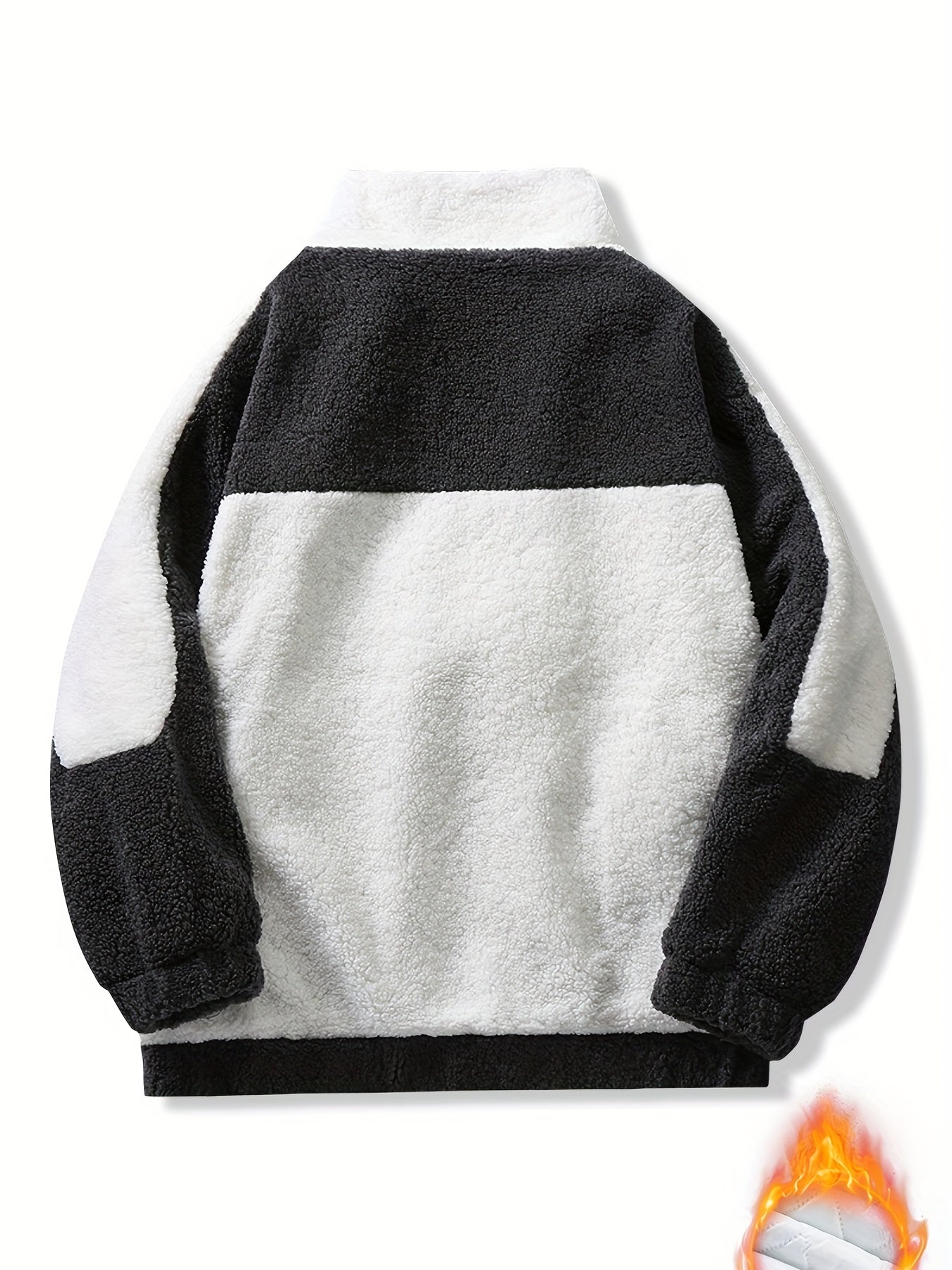 Sixsr Warm Plush Fleece Jacket, Men's Casual Color Block Stand Collar Jacket Coat For Fall Winter