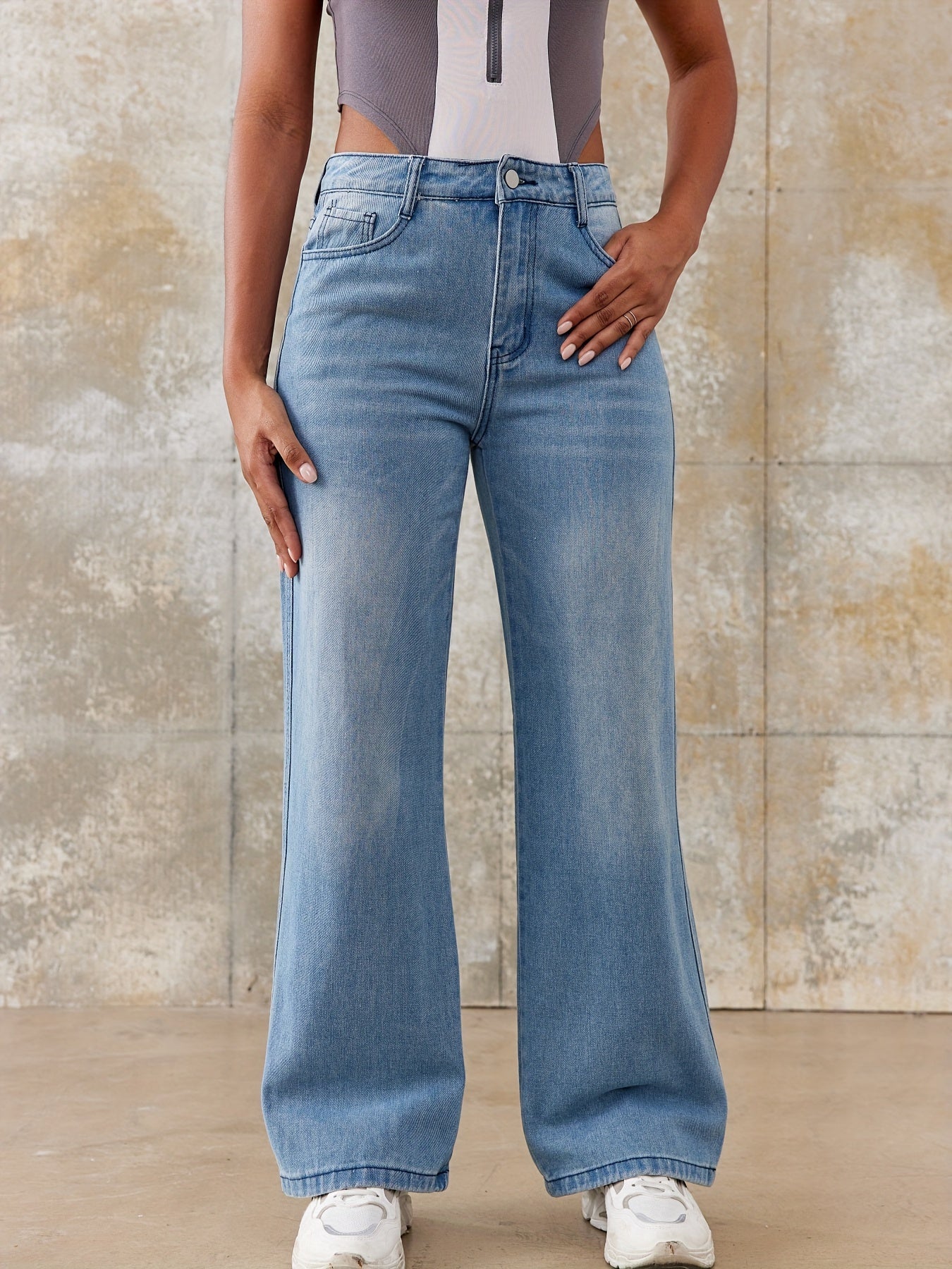 Sixsr Washed Loose Fit Straight Jeans, Slant Pockets Non-Stretch Casual Denim Pants, Women's Denim Jeans & Clothing