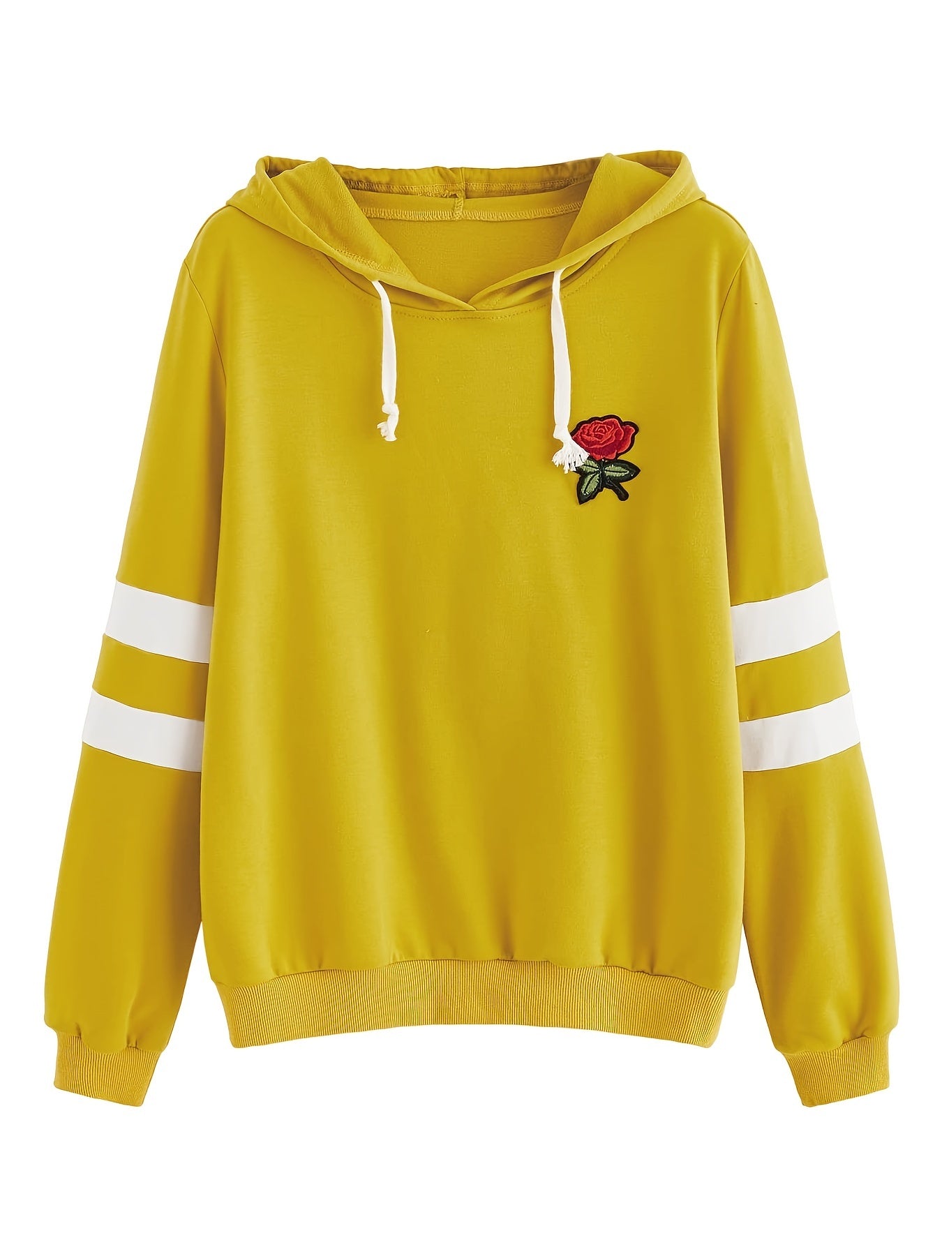 Sixsr Embroidered Drawstring Loose Hoodie, Casual Hooded Fashion Long Sleeve Sweatshirt, Women's Clothing