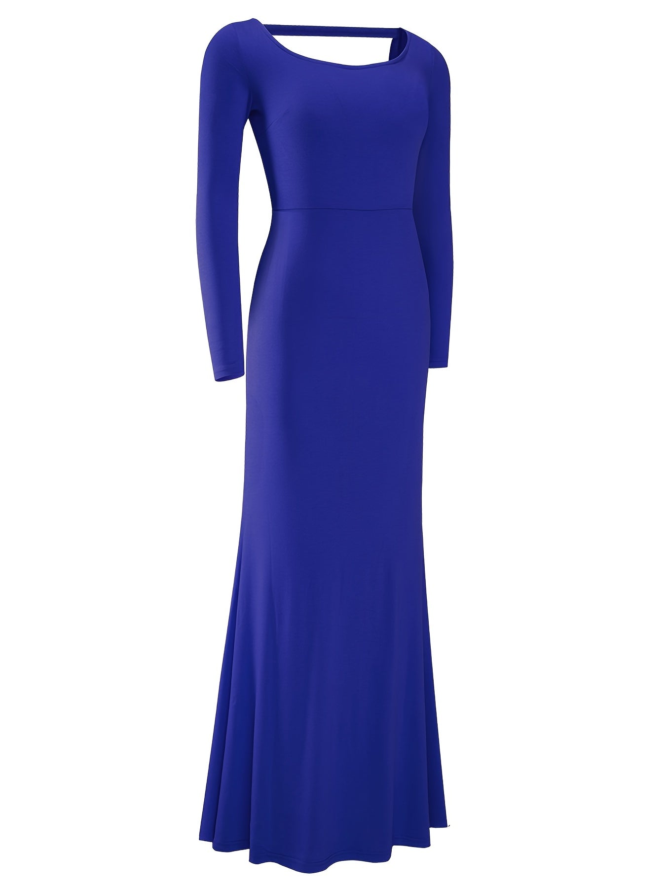 Sixsr Back Open Ankle Dress, Solid Long Sleeve Crew Neck Dress For Party, Women's Clothing