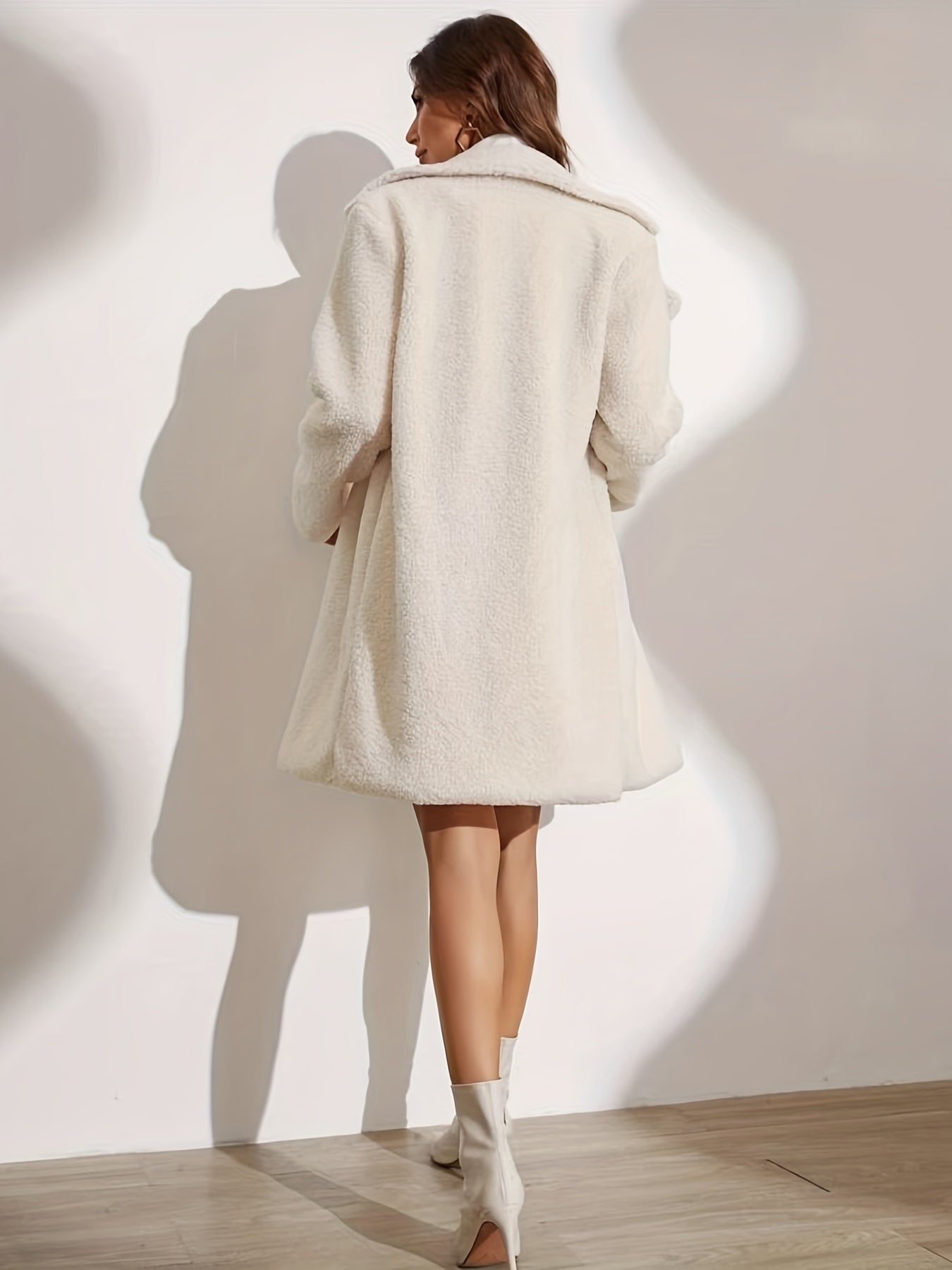 Sixsr Single Breasted Teddy Coat, Elegant Long Sleeve Solid Outerwear, Women's Clothing