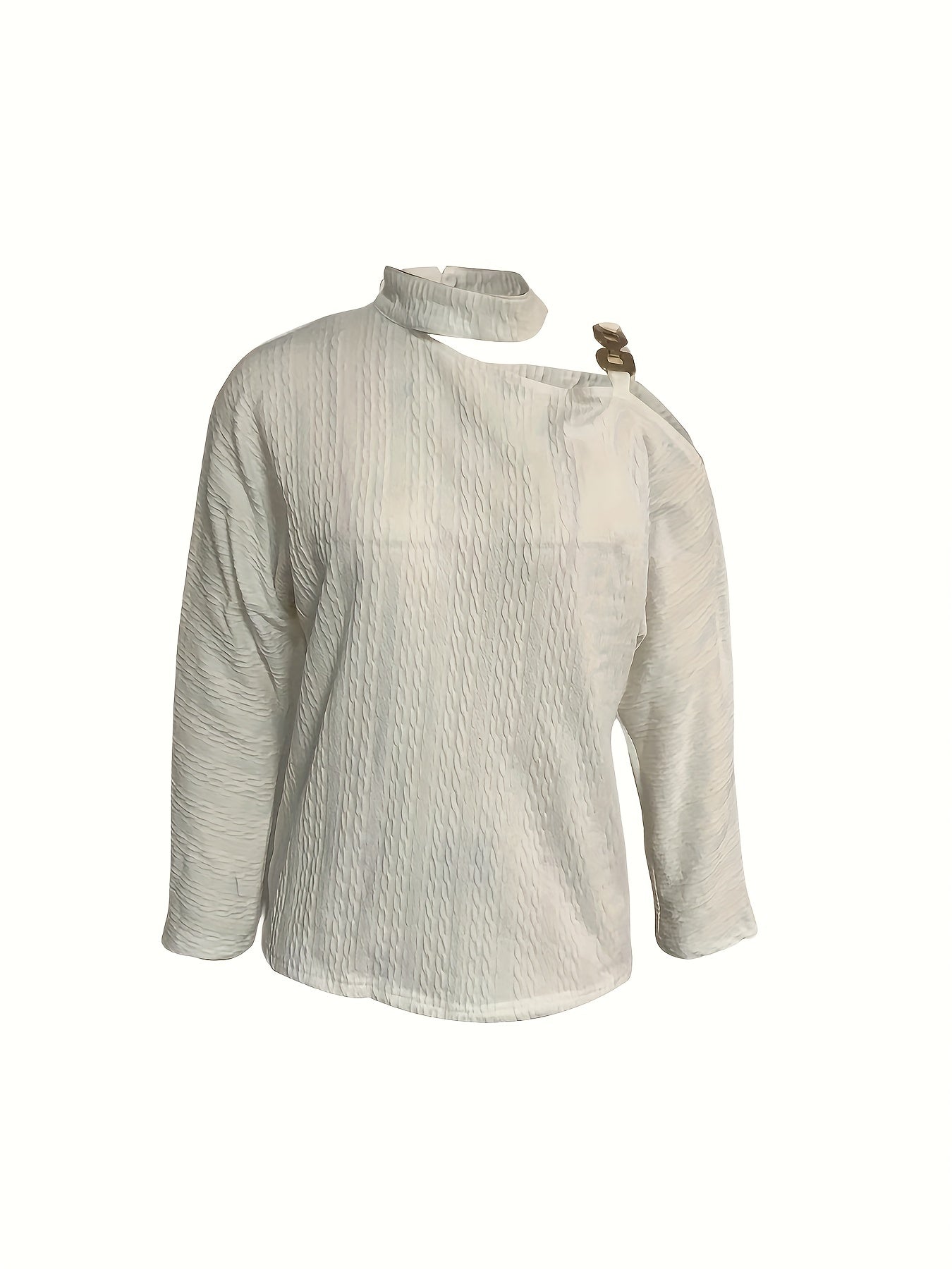 Sixsr Chain Slanted Shoulder Knit Sweater, Casual Solid Long Sleeve Sweater, Women's Clothing