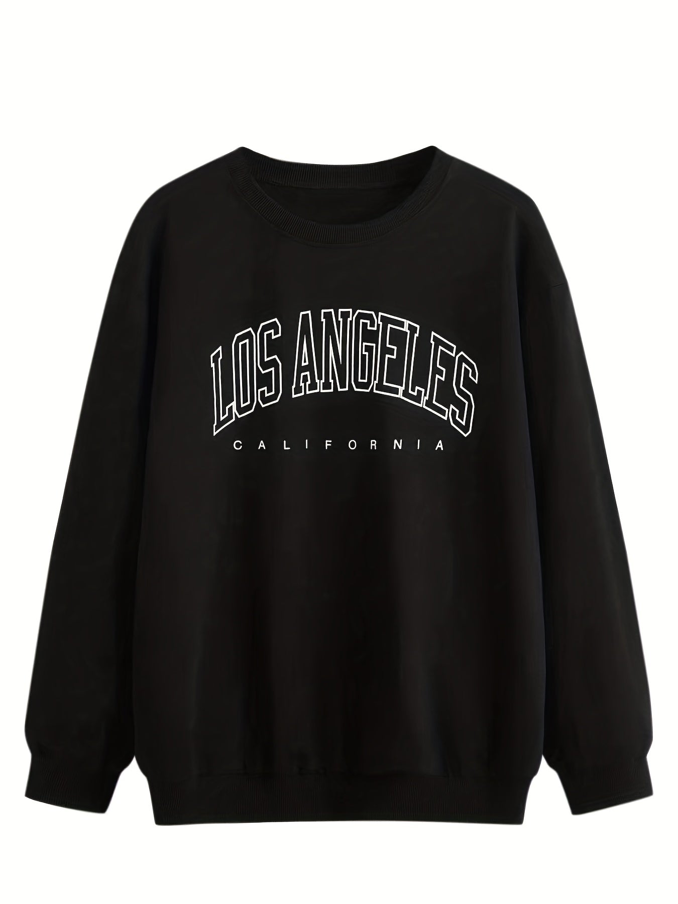 Sixsr Plus Size Casual Sweatshirt, Women's Plus Art Letter Print Long Sleeve Round Neck Slight Stretch Sweatshirt