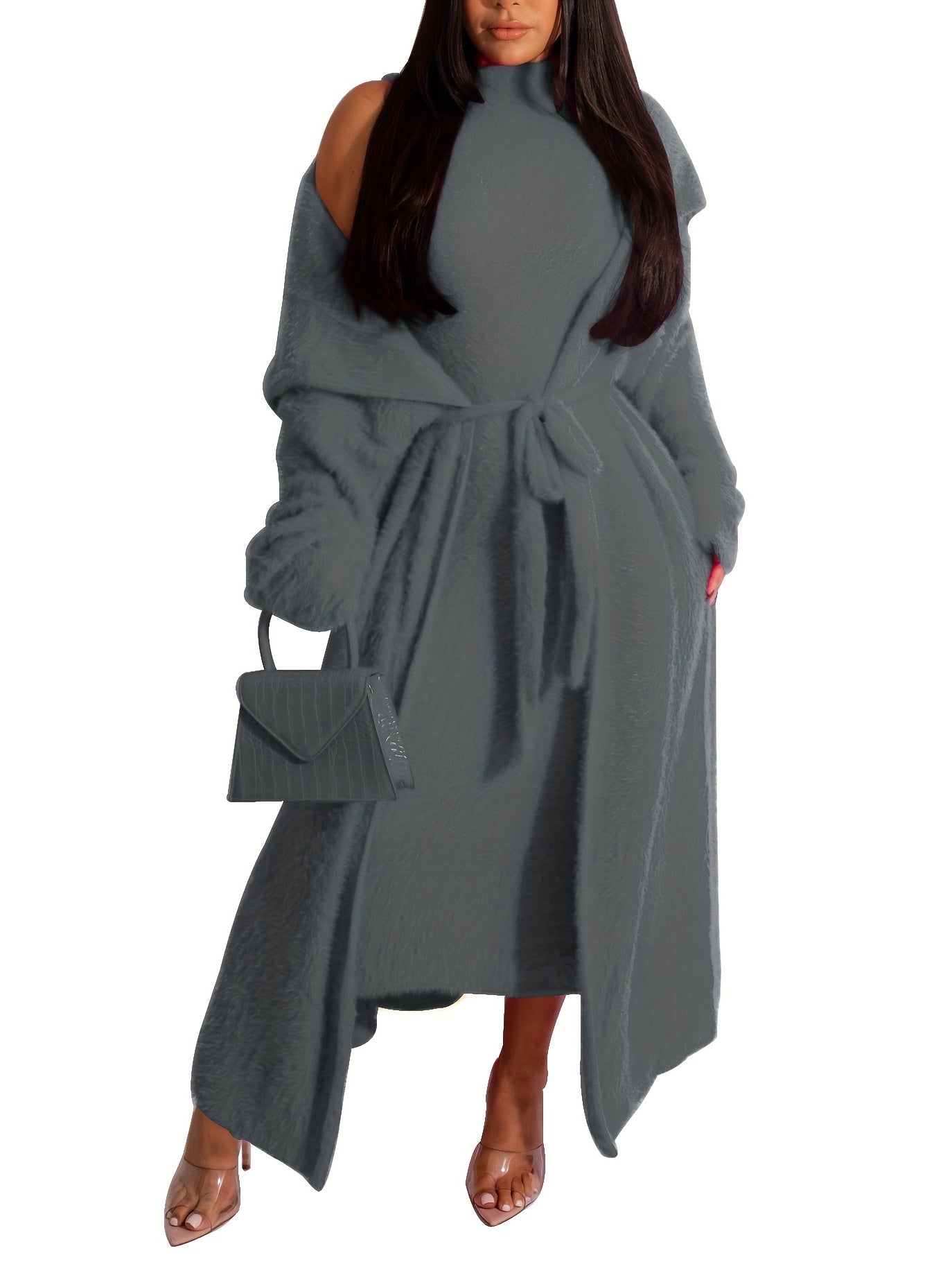 Elegant Two-piece Set - Open Front Cardigan & Bodycon Dress for Women - Stylish and Comfortable Outfit