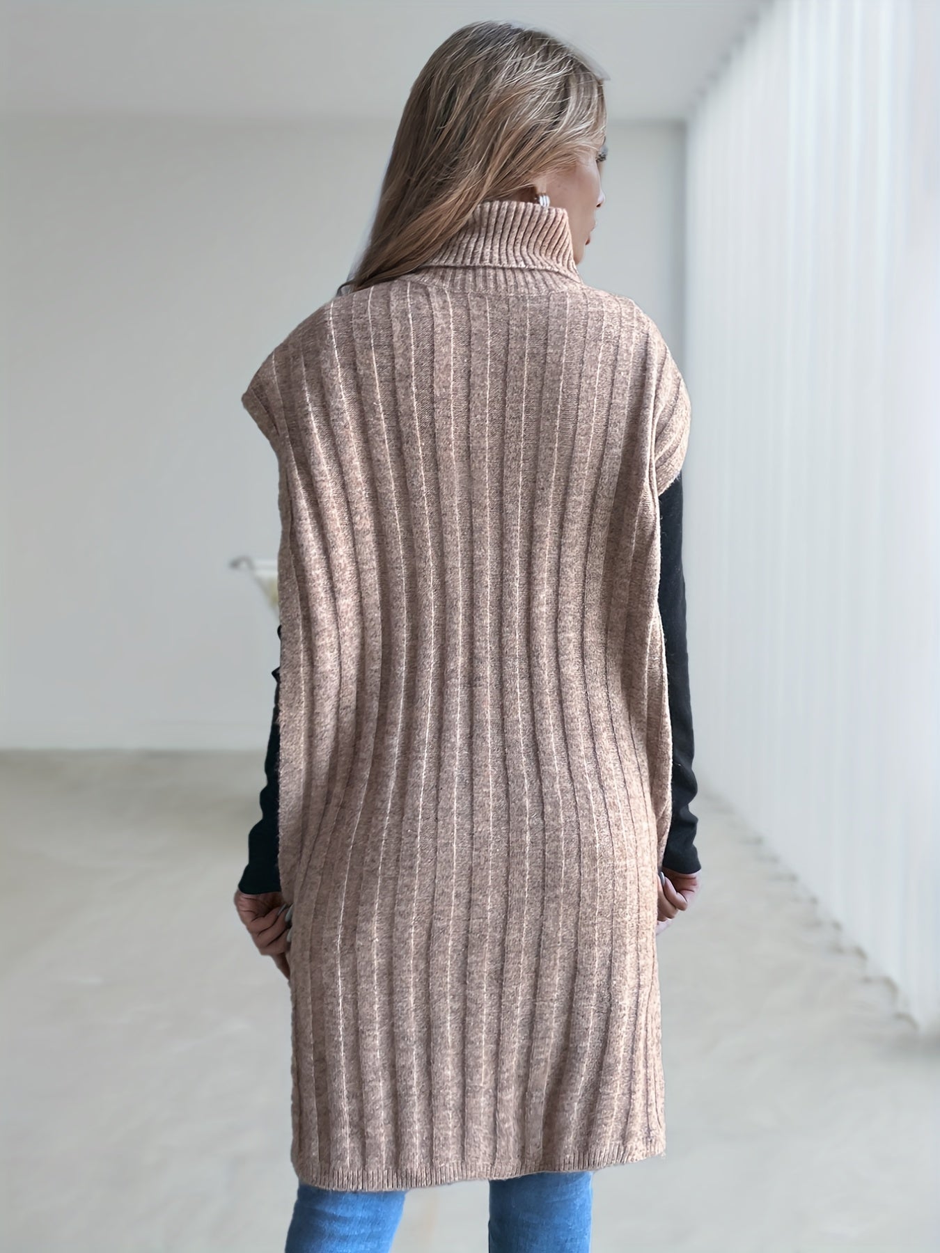 Sixsr Long Length Rib Knit Sweater, Casual Split Short Sleeve Sweater, Women's Clothing