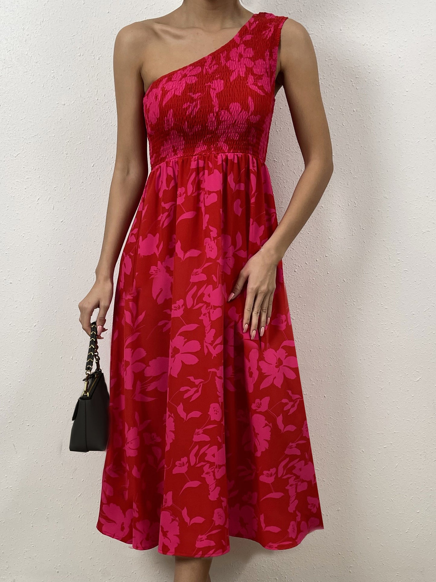 Sixsr Floral Print Slanted Shoulder Dress, Elegant Sleeveless Maxi Dress, Women's Clothing