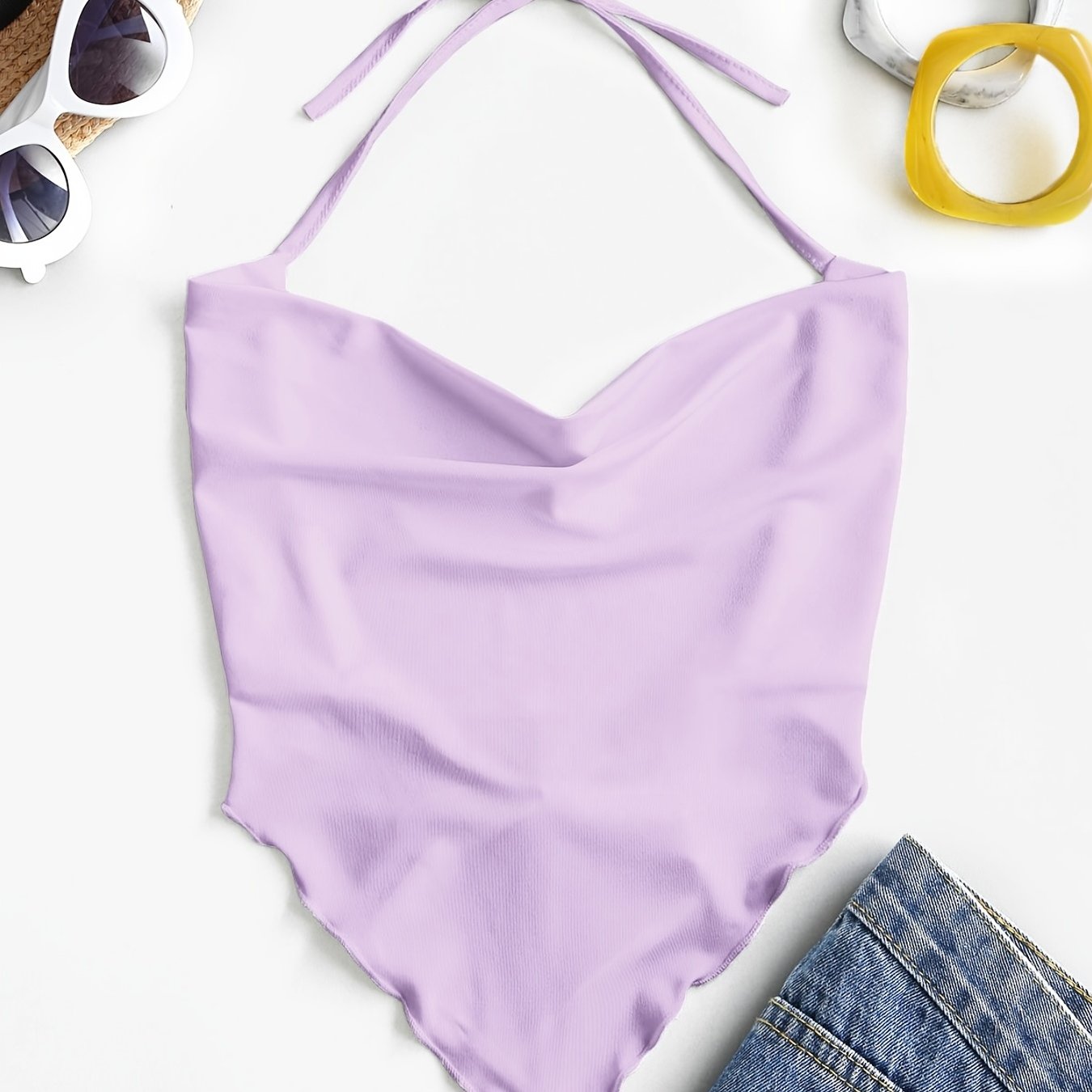 Solid Crop Halter Top, Casual Every Day Top For Summer & Spring, Women's Clothing
