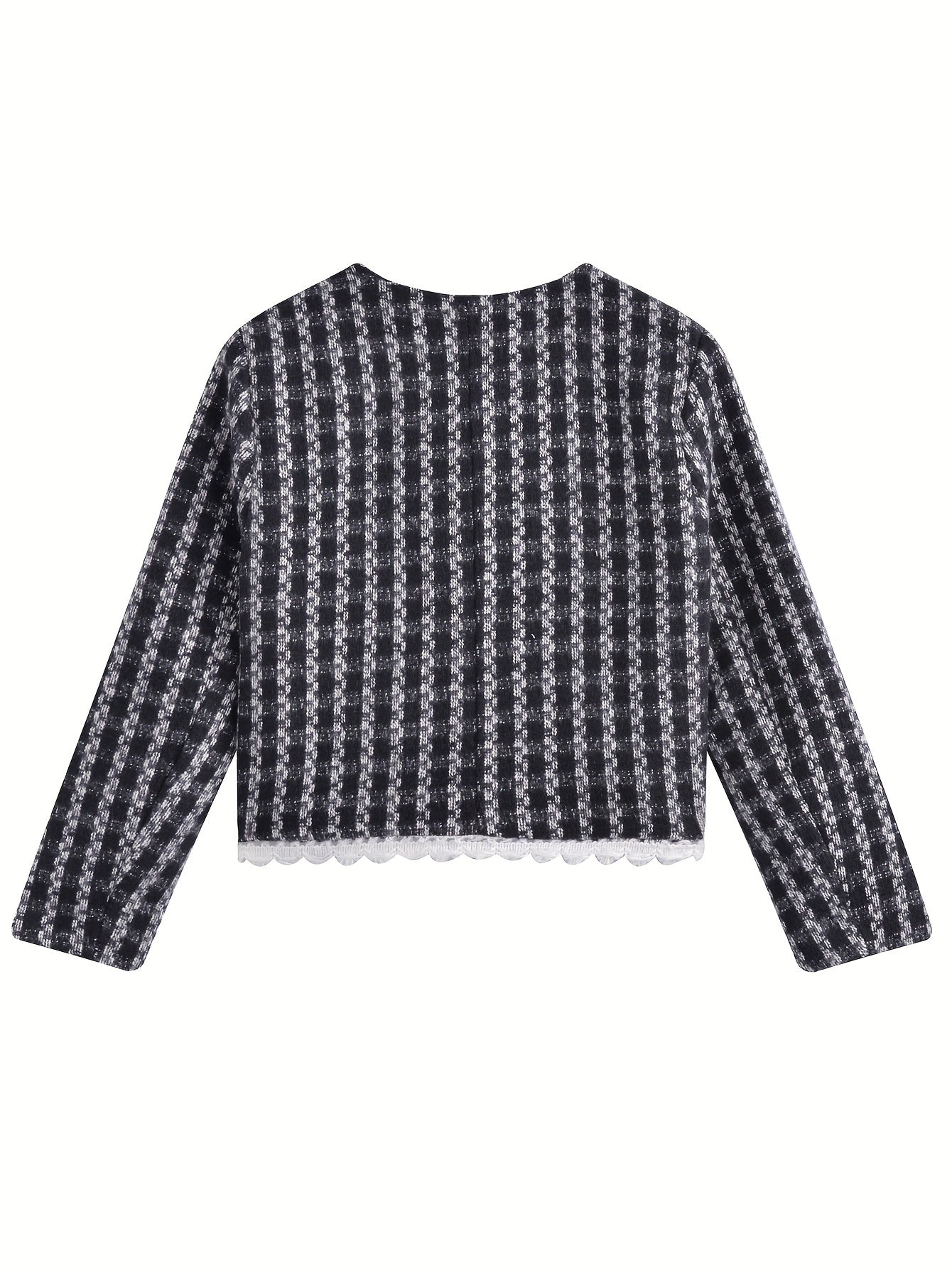 Sixsr Plaid Pattern V Neck Jacket, Casual Button Front Long Sleeve Outerwear, Women's Clothing